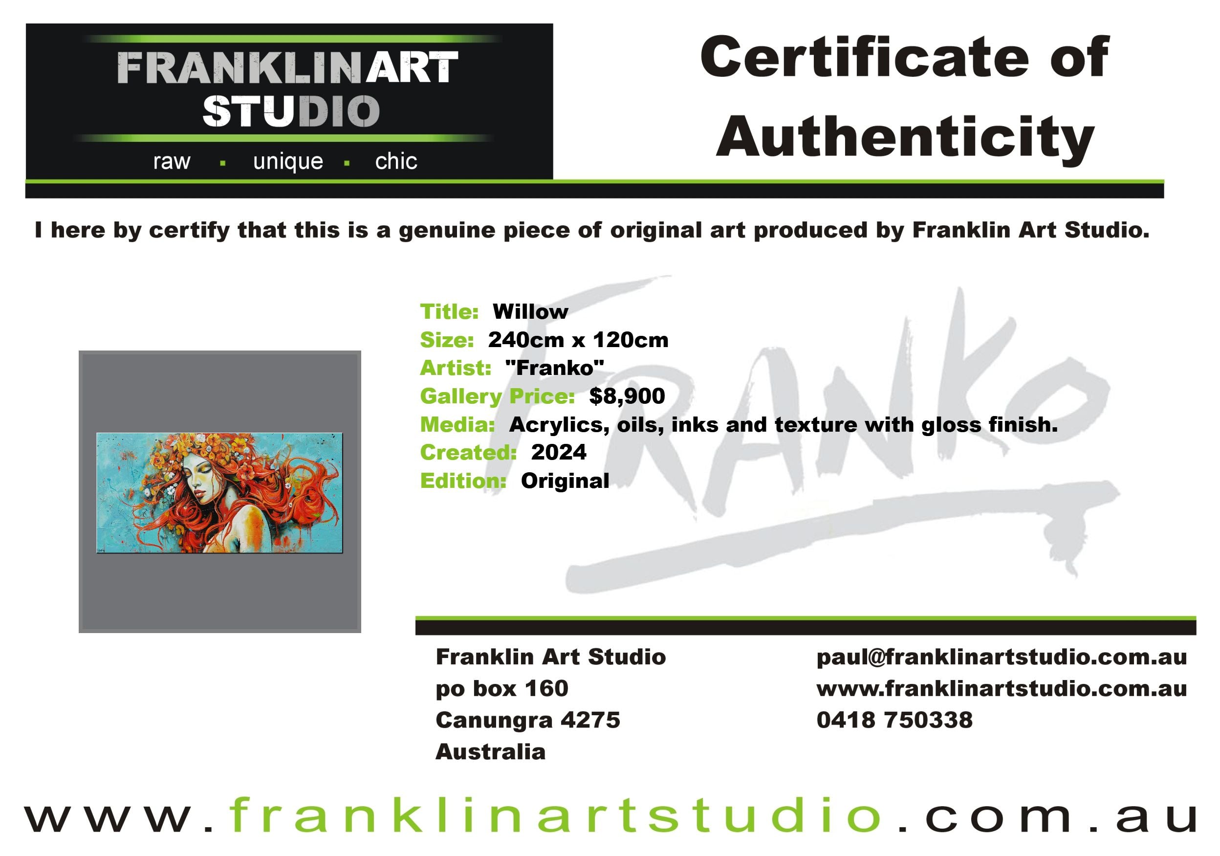 Willow 240cm x 120cm Brave and Beautiful Abstract Framed Textured Painting (SOLD)-people-[Franko_Artist]-[The_Block]-[Dream_Homes]-[ideas]-[Grand_Designs]-[Art_Lover]-Franklin Art Studio