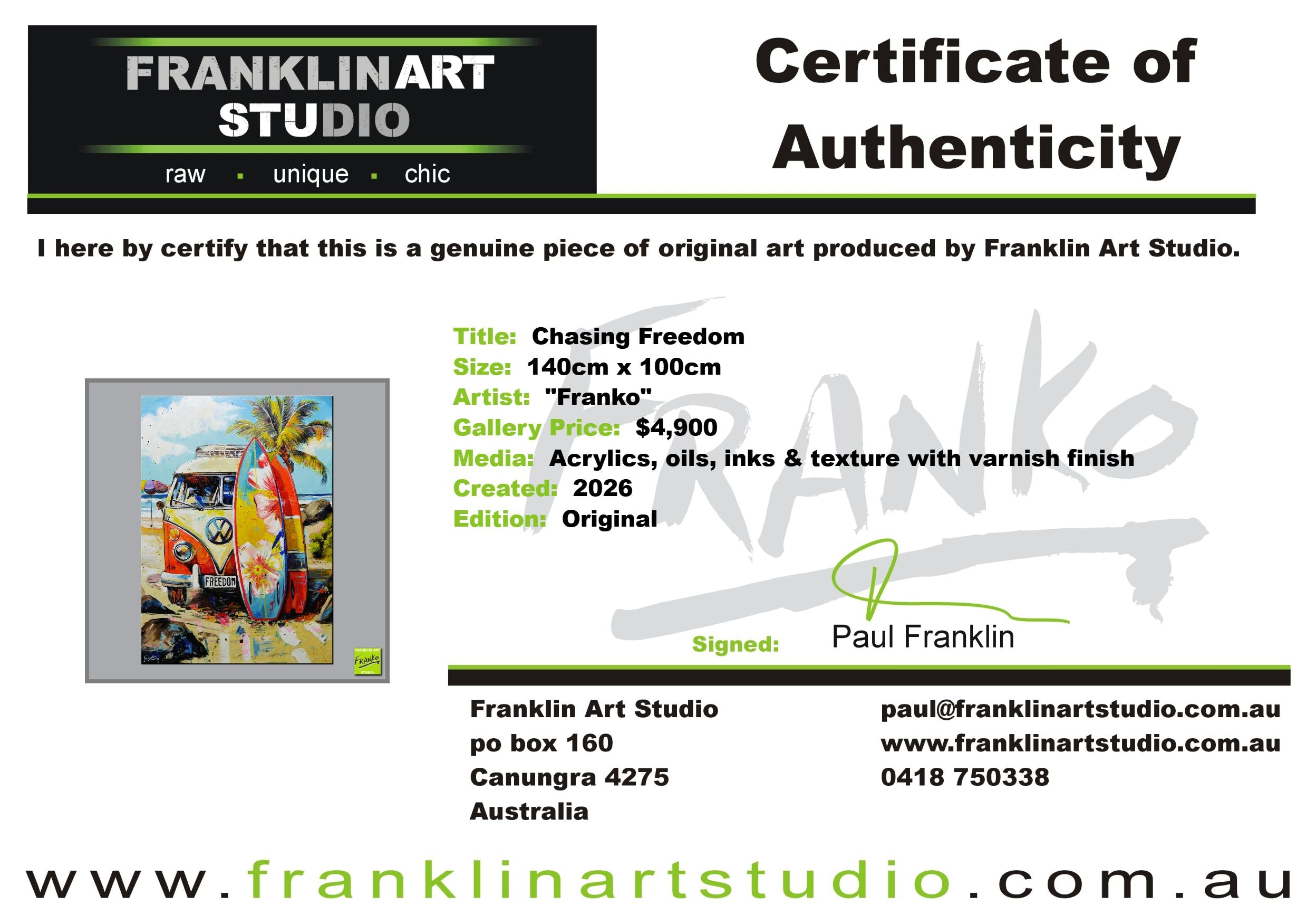Chasing Freedom 140cm x 100cm FRAME INC Beach Kombi Abstract Realism Textured Painting