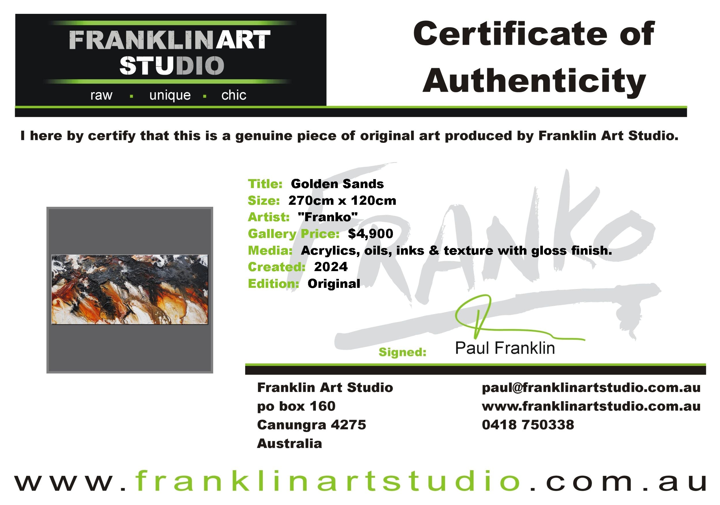 Golden Sands 270cm x 120cm Textured Abstract Painting (SOLD)