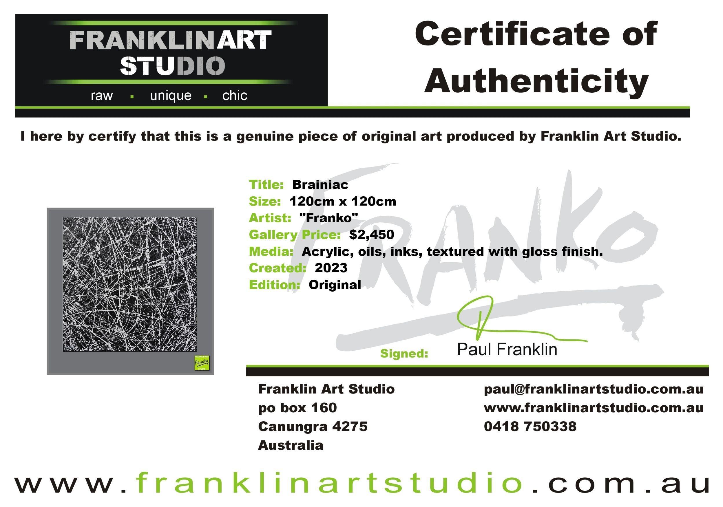 Brainiac 120cm x 120cm Black White Textured Abstract Painting (SOLD)