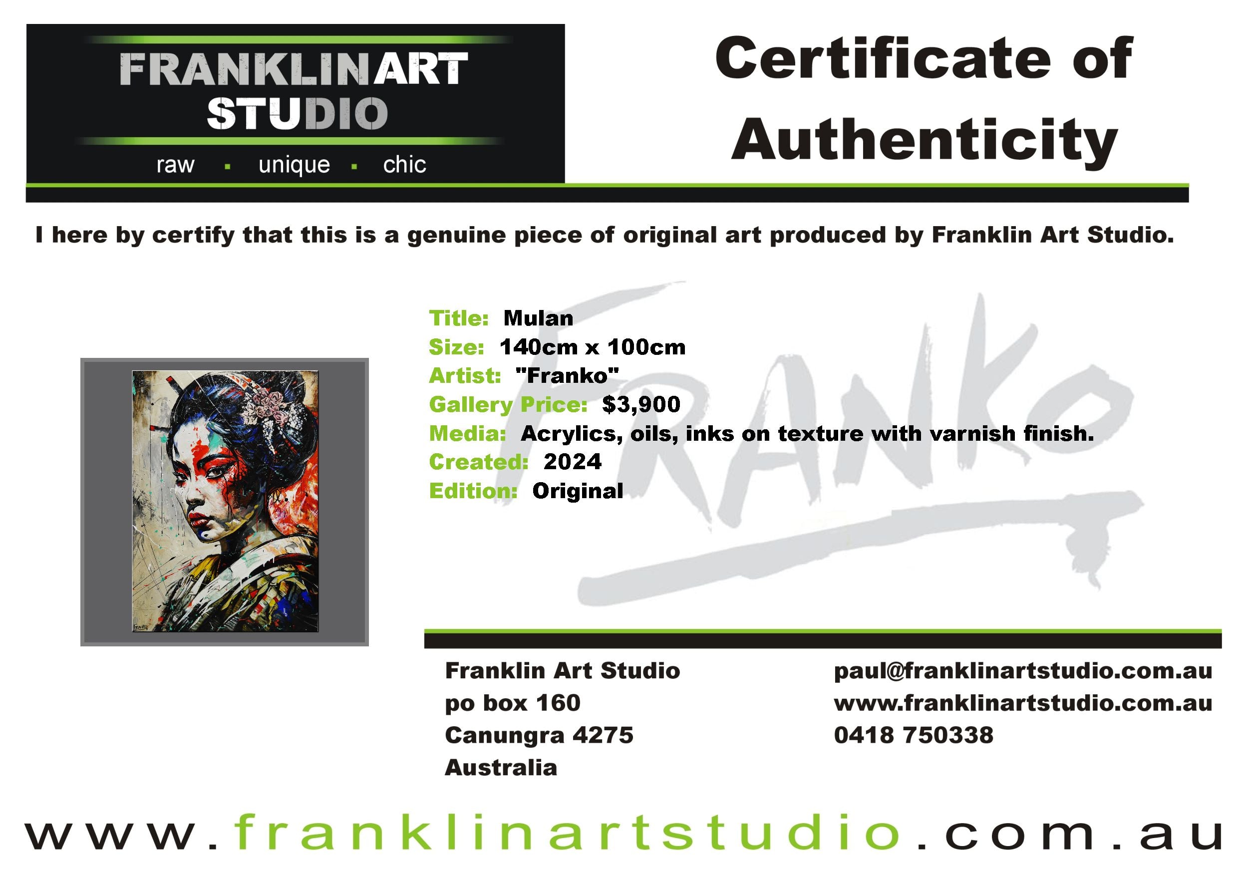 Mulan 140cm x 100cm FRAMED IN OAK Warrior Abstract Realism Art Acrylic Textured Varnished (SOLD)