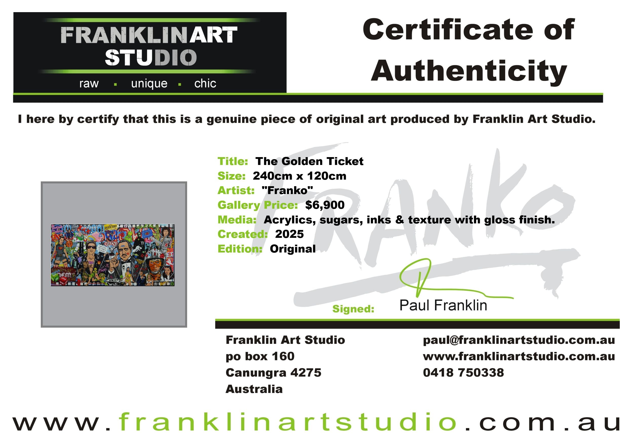 The Golden Ticket 240cm x 120cm Textured Urban Pop Art Painting (SOLD)