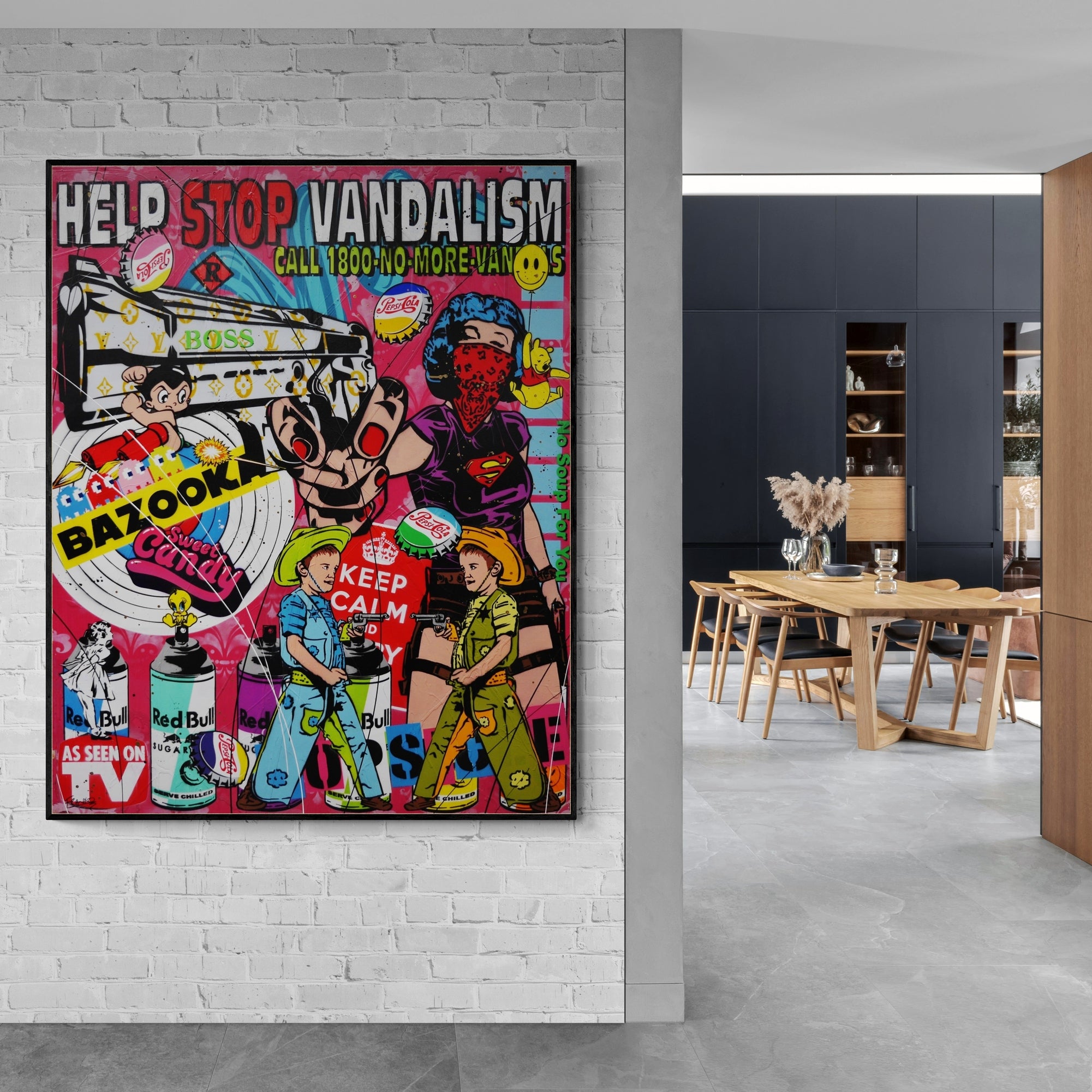 Stick em' up 120cm x 150cm Graffiti Textured Urban Pop Art Painting-Urban Pop Art-[Franko_Artist]-[Australian_artist]-[Gold_Coast]-[Brisbane]-[modern]-[contemporary]-[original]-[Large_artwork]-[The_Block]-[Dream_Homes]-[ideas]-[Grand_Designs]-[Art_Lover]-Franklin Art Studio