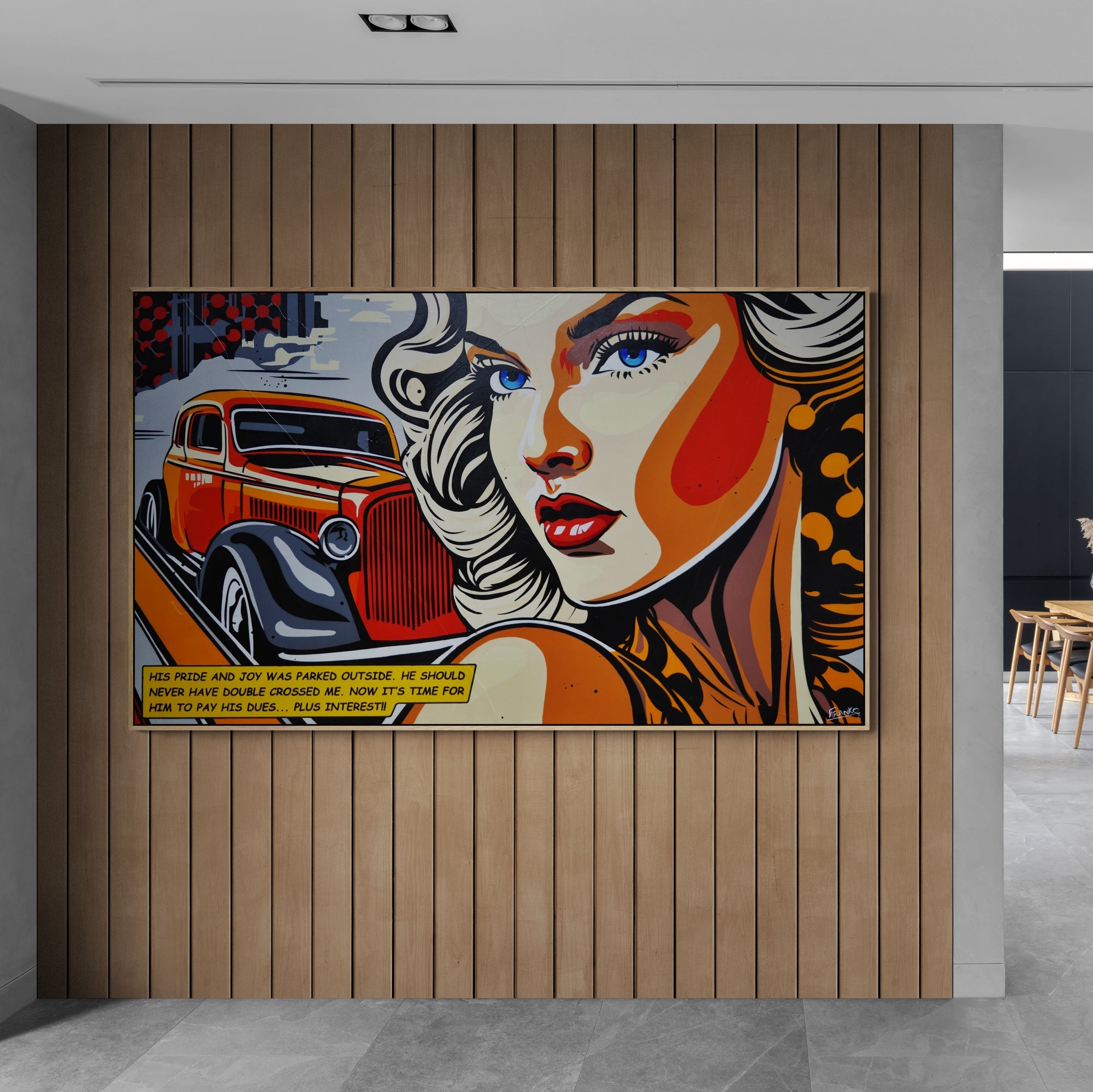 Pride and Joy 200cm x 120cm Car Girl Classic Pop Art Painting (SOLD)-Urban Pop Art-[Franko_Artist]-[The_Block]-[Dream_Homes]-[ideas]-[Grand_Designs]-[Art_Lover]-Franklin Art Studio