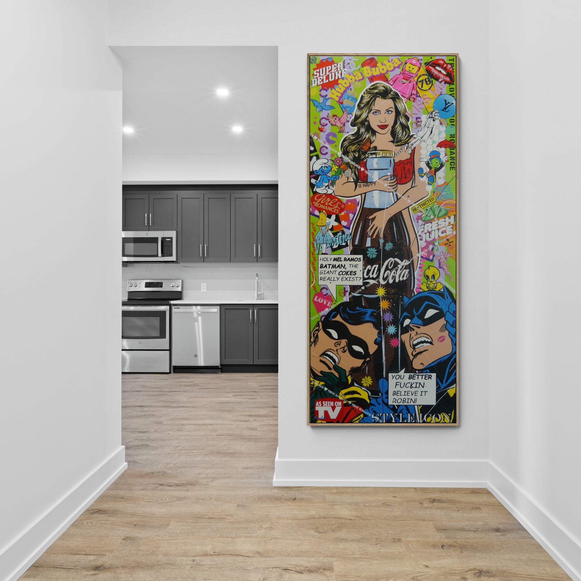 Hubba Bubba Babe 200cm x 80cm Textured Urban Pop Art Painting (SOLD)-Urban Pop Art-[Franko_Artist]-[The_Block]-[Dream_Homes]-[ideas]-[Grand_Designs]-[Art_Lover]-Franklin Art Studio