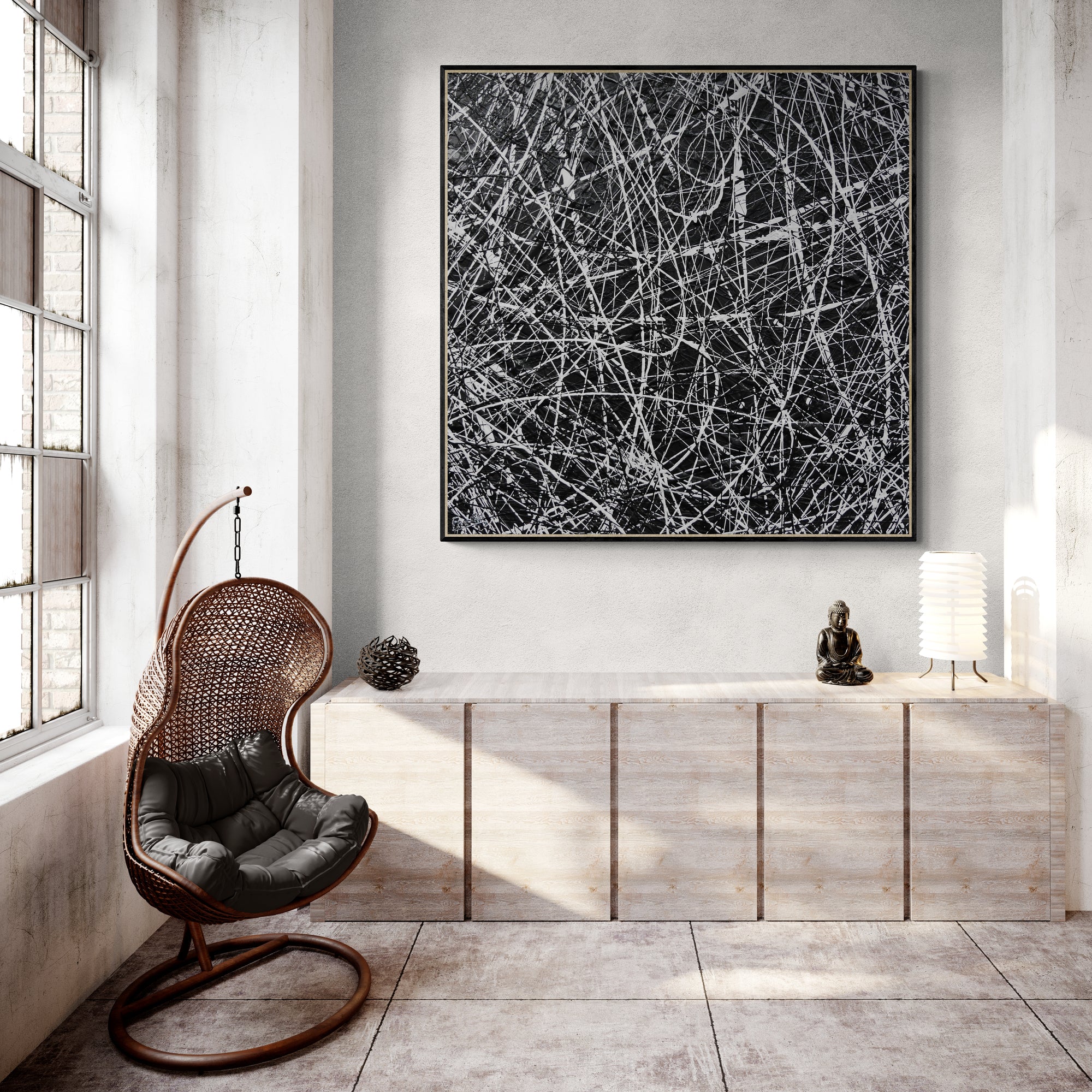 Brainiac 120cm x 120cm Black White Textured Abstract Painting (SOLD)-Abstract-[Franko_Artist]-[The_Block]-[Dream_Homes]-[ideas]-[Grand_Designs]-[Art_Lover]-Franklin Art Studio