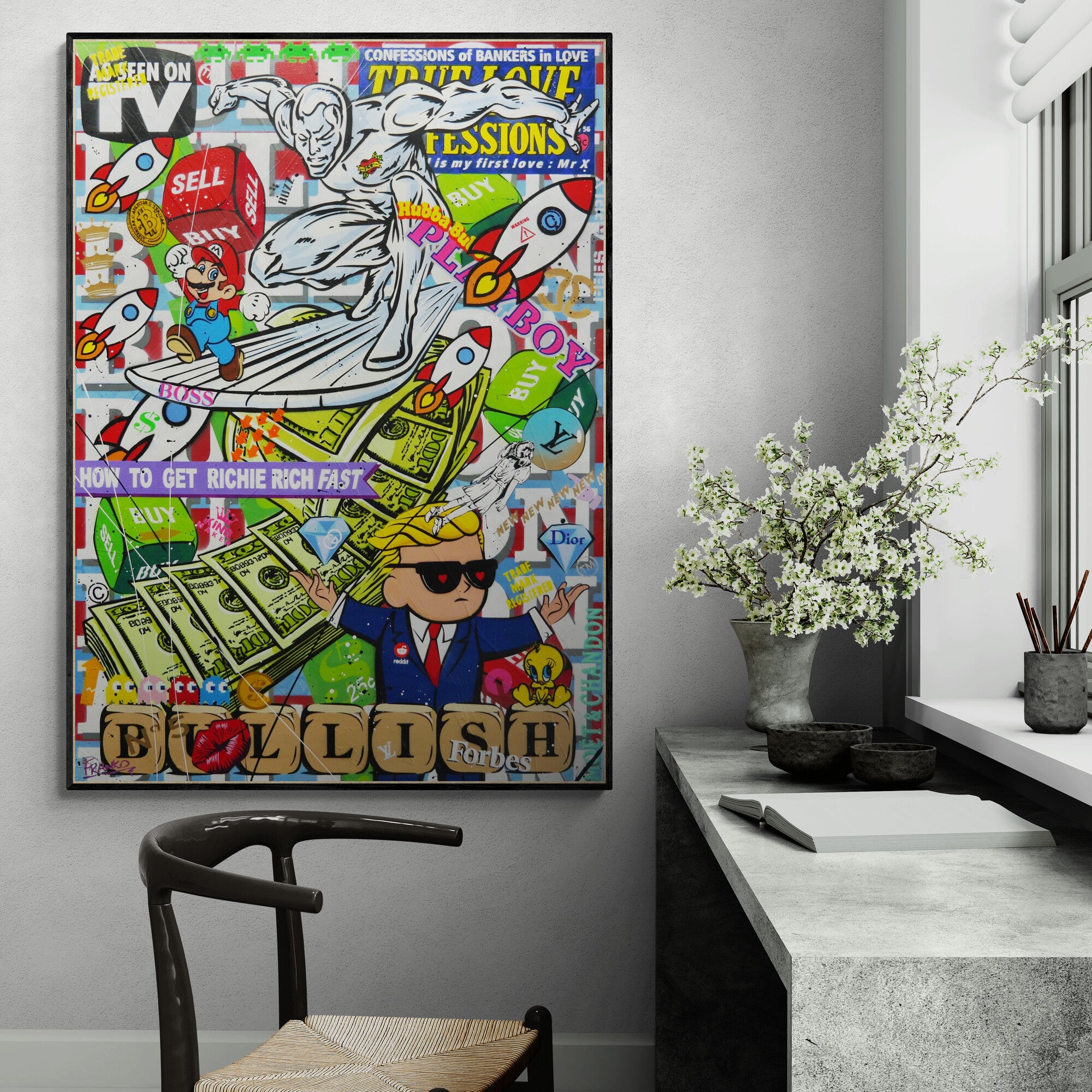 update alt-text with template Money Safari 100cm x 140cm Monopoly Man Textured Urban Pop Art Painting-Urban Pop Art-[Franko_Artist]-[The_Block]-[Dream_Homes]-[ideas]- [Grand_Designs]-Franklin Art Studio