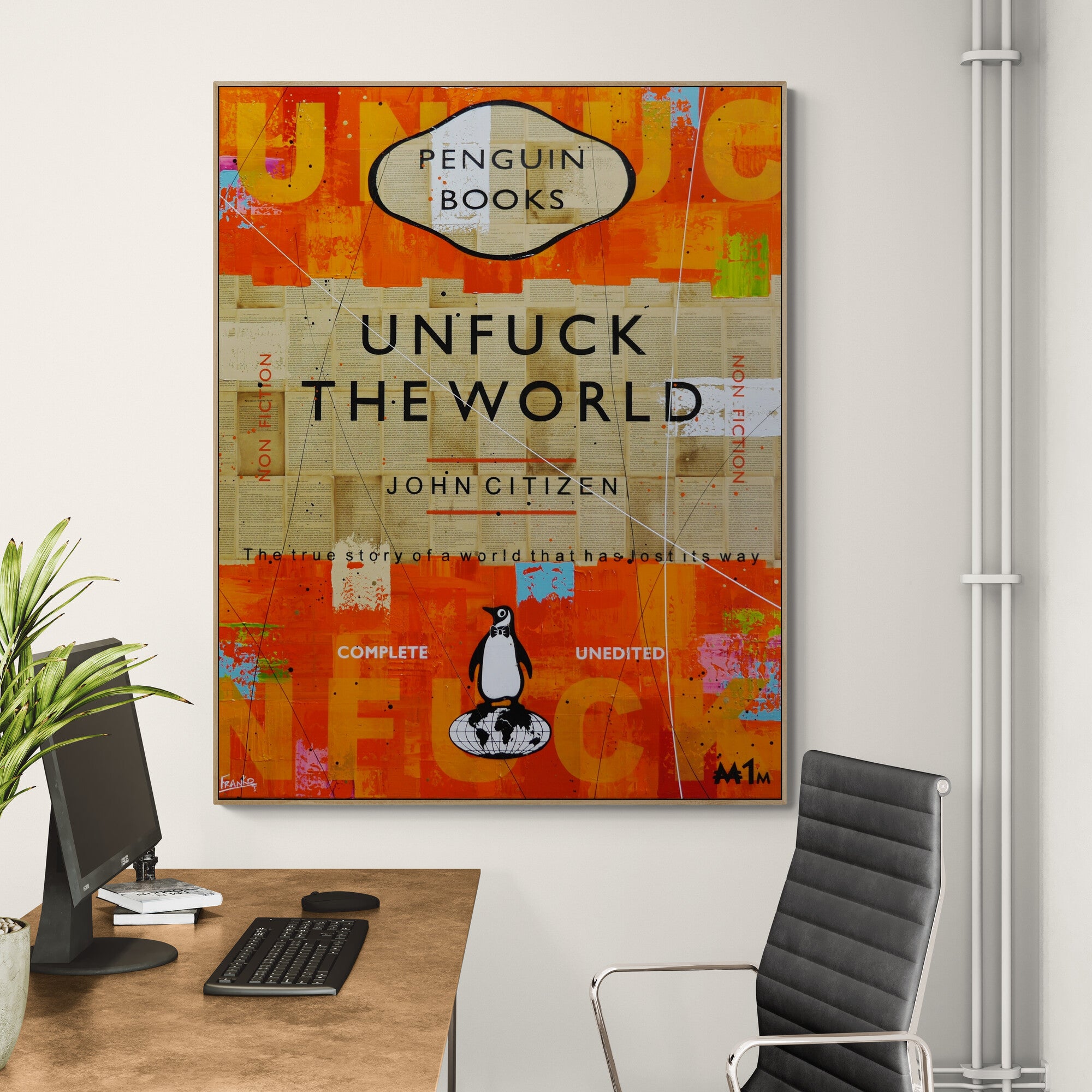 Worldwide 120cm x 150cm Urban Pop Book Club Painting (SOLD)-book club-[Franko_Artist]-[Australian_artist]-[Gold_Coast]-[Brisbane]-[modern]-[contemporary]-[original]-[Large_artwork]-[The_Block]-[Dream_Homes]-[ideas]-[Grand_Designs]-[Art_Lover]-Franklin Art Studio