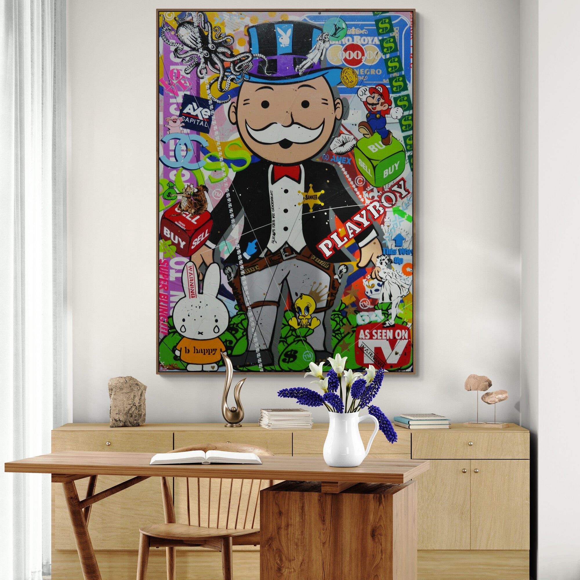 Buy the Bank 100cm x 140cm Monopoly Man Textured Urban Pop Art Spray Paint Painting (SOLD)-Urban Pop Art-[Franko_Artist]-[The_Block]-[Dream_Homes]-[ideas]-[Grand_Designs]-[Art_Lover]-Franklin Art Studio