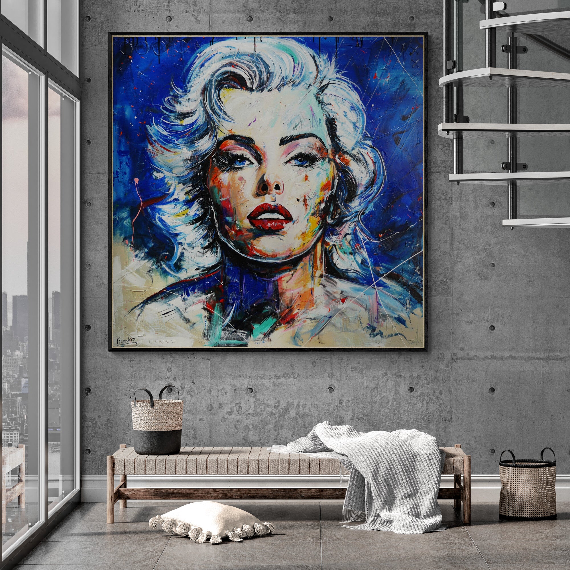 Bombshell 150cm x 150cm Marilyn Monroe Abstract Realism Textured Painting Floater Frame Inc.-people-[Franko_Artist]-[Australian_artist]-[Gold_Coast]-[Brisbane]-[modern]-[contemporary]-[original]-[Large_artwork]-[The_Block]-[Dream_Homes]-[ideas]-[Grand_Designs]-[Art_Lover]-Franklin Art Studio