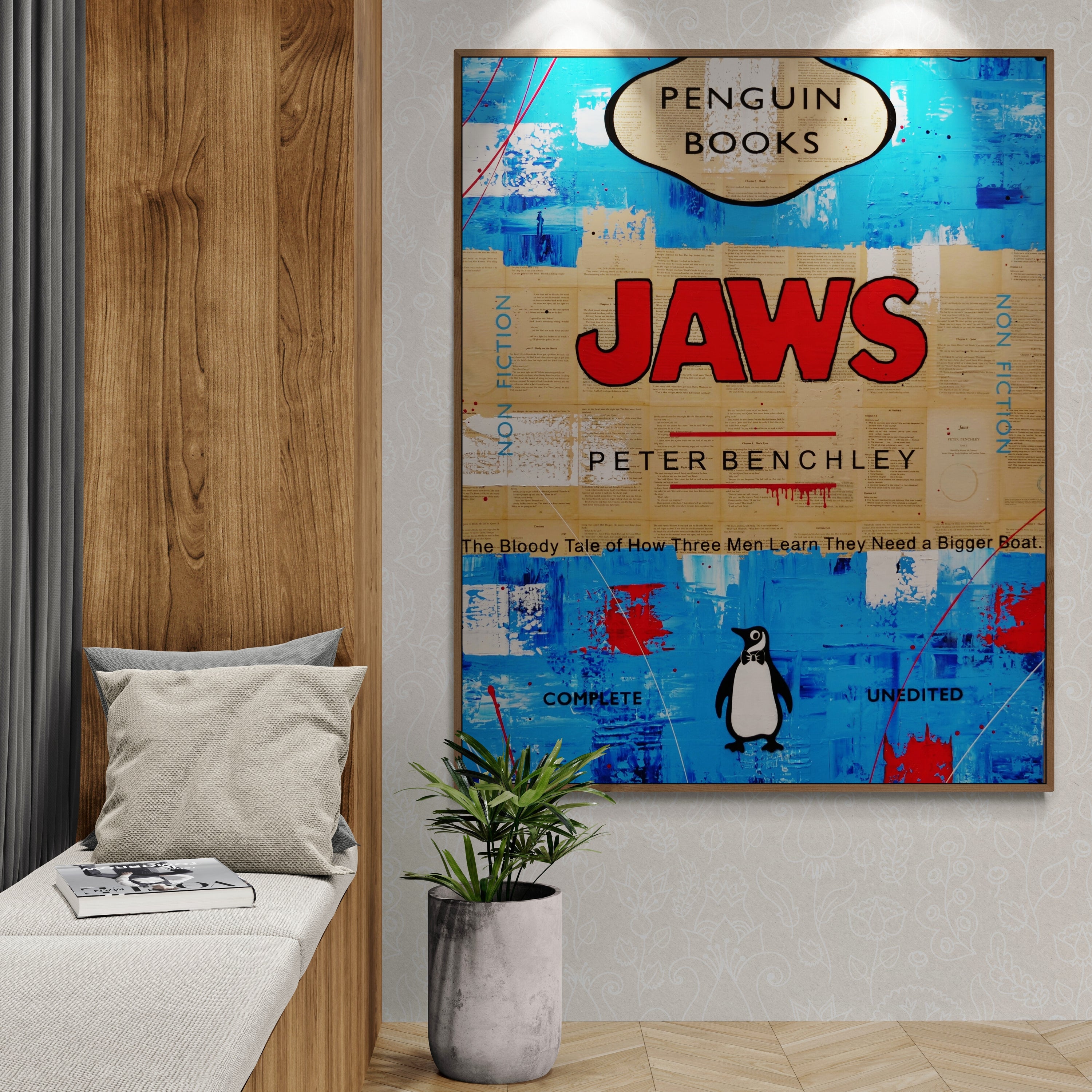Jaws 140cm x 100cm Urban Pop Book Club Painting (SOLD)-book club-[Franko_Artist]-[Australian_artist]-[Gold_Coast]-[Brisbane]-[modern]-[contemporary]-[original]-[Large_artwork]-[The_Block]-[Dream_Homes]-[ideas]-[Grand_Designs]-[Art_Lover]-Franklin Art Studio