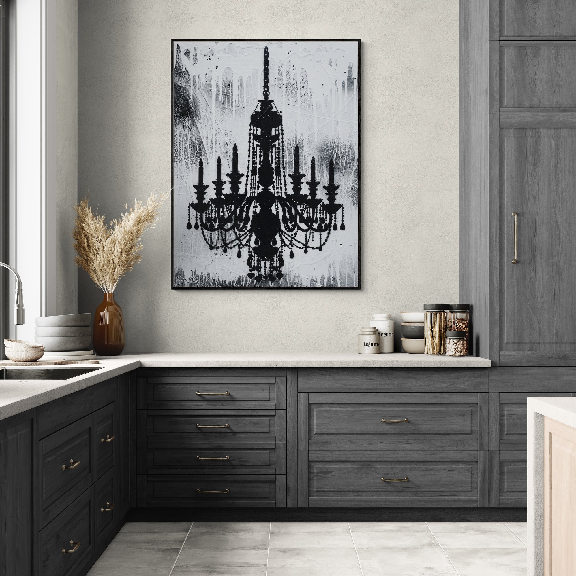 Blaq Glass 75cm x 100cm Chandelier Textured Urban Pop Art Painting
