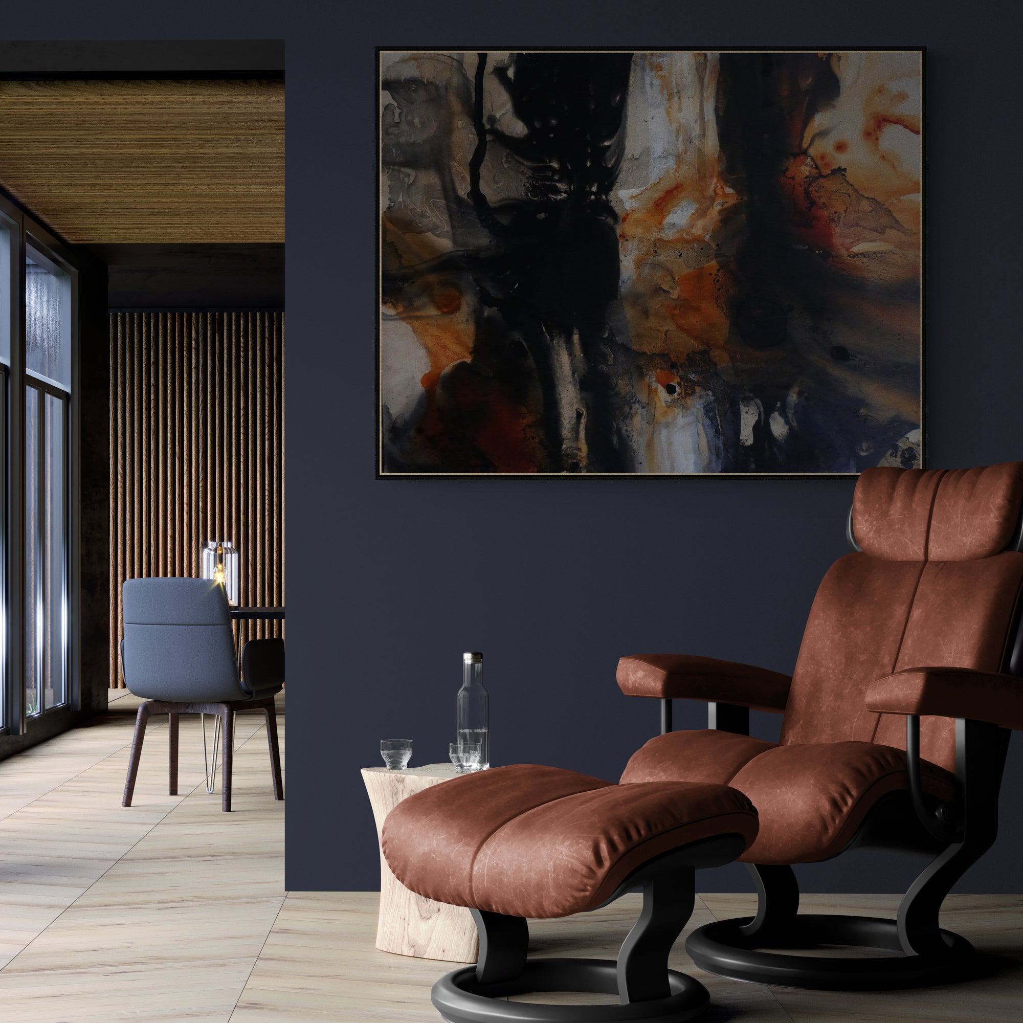 Refined 944 120cm x 150cm Rust Black White Cream and Grey textured Abstract Painting (SOLD)
