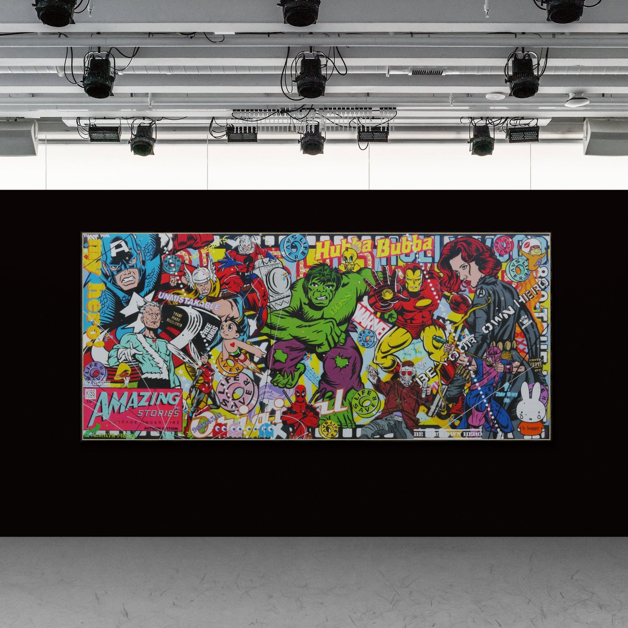 Heroes and More 270cm x 120cm Textured Urban Pop Art Painting (SOLD)-Urban Pop Art-[Franko_Artist]-[Australian_artist]-[Gold_Coast]-[Brisbane]-[modern]-[contemporary]-[original]-[Large_artwork]-[The_Block]-[Dream_Homes]-[ideas]-[Grand_Designs]-[Art_Lover]-Franklin Art Studio