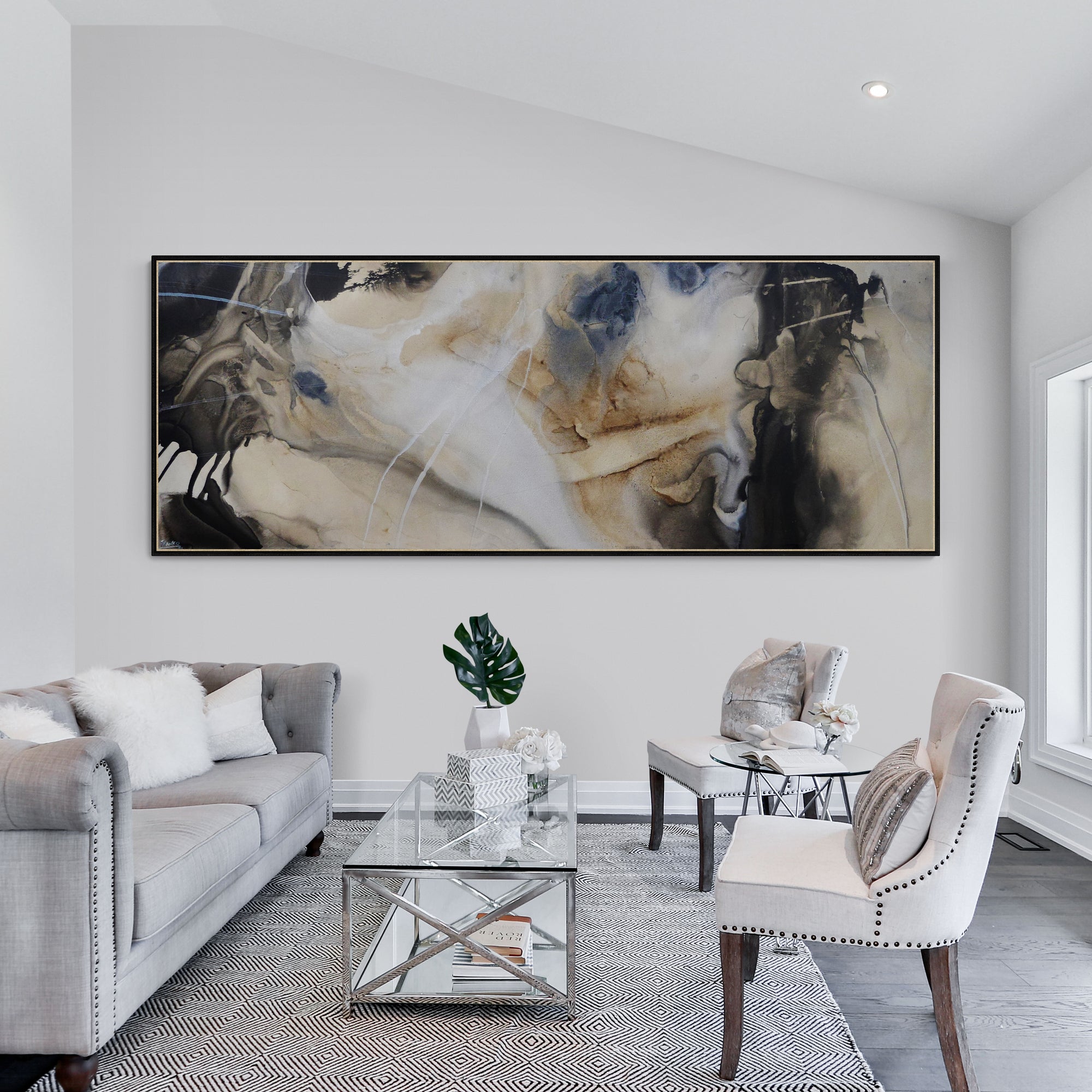 Refined 799 270cm x 100cm Blue Rust White Cream Grey Textured Abstract Painting (SOLD)-Abstract-[Franko_Artist]-[The_Block]-[Dream_Homes]-[ideas]-[Grand_Designs]-[Art_Lover]-Franklin Art Studio