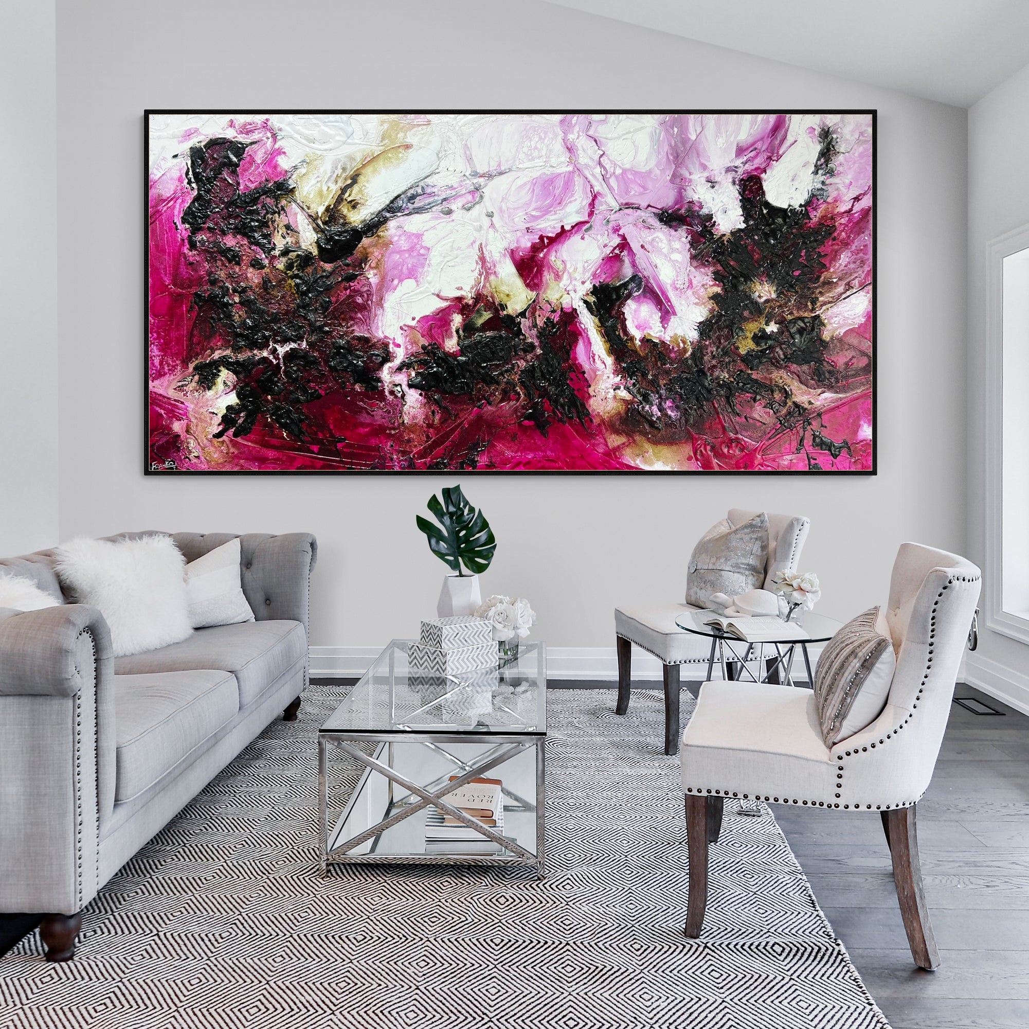 Scarlett & Fig 240cm x 120cm Magenta Textured Abstract Painting (SOLD)-Abstract-[Franko_Artist]-[The_Block]-[Dream_Homes]-[ideas]- [Grand_Designs]-Franklin Art Studio