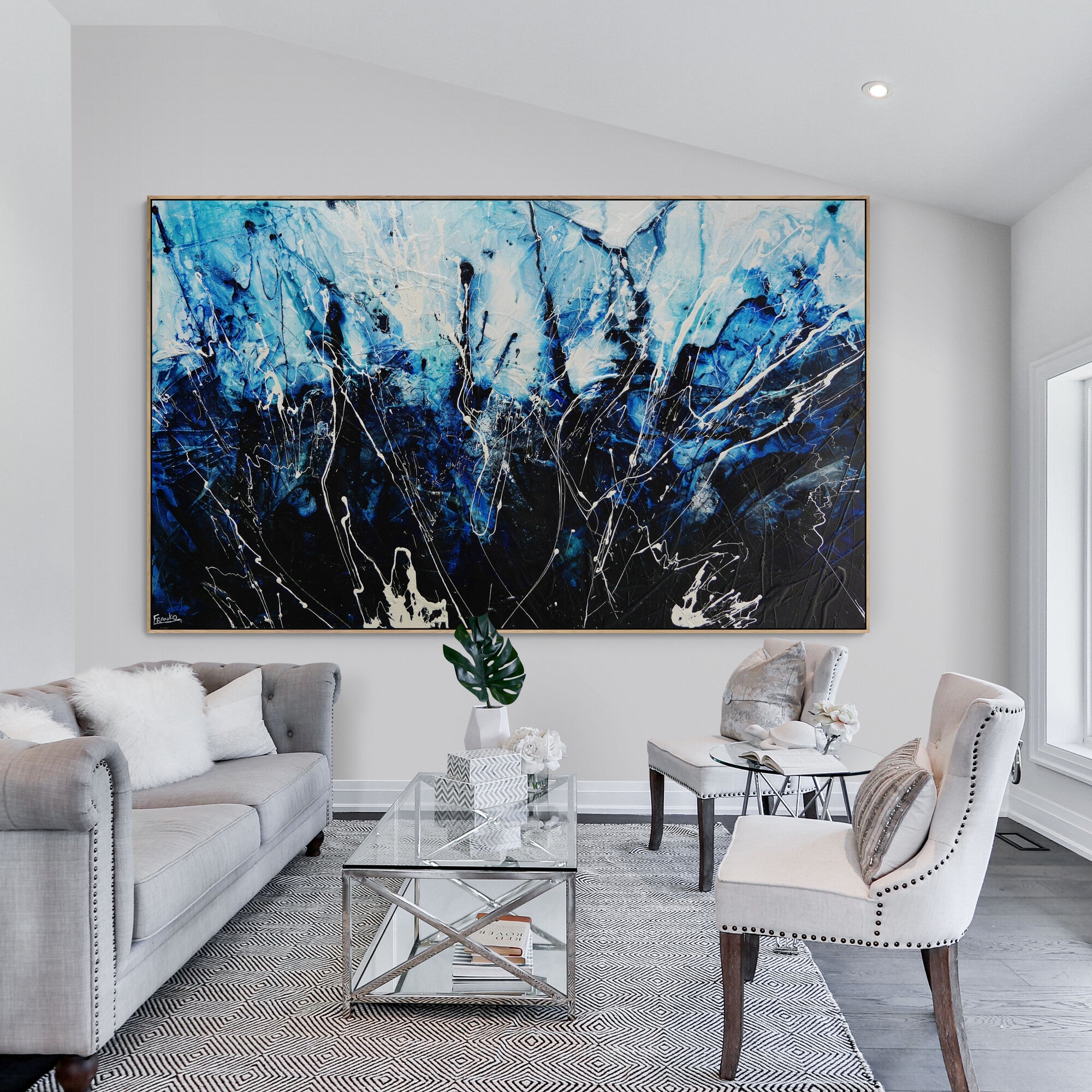 Expanding Evolution 250cm x 150cm Blue Textured Abstract Painting (SOLD)-Abstract-[Franko_Artist]-[The_Block]-[Dream_Homes]-[ideas]-[Grand_Designs]-[Art_Lover]-Franklin Art Studio