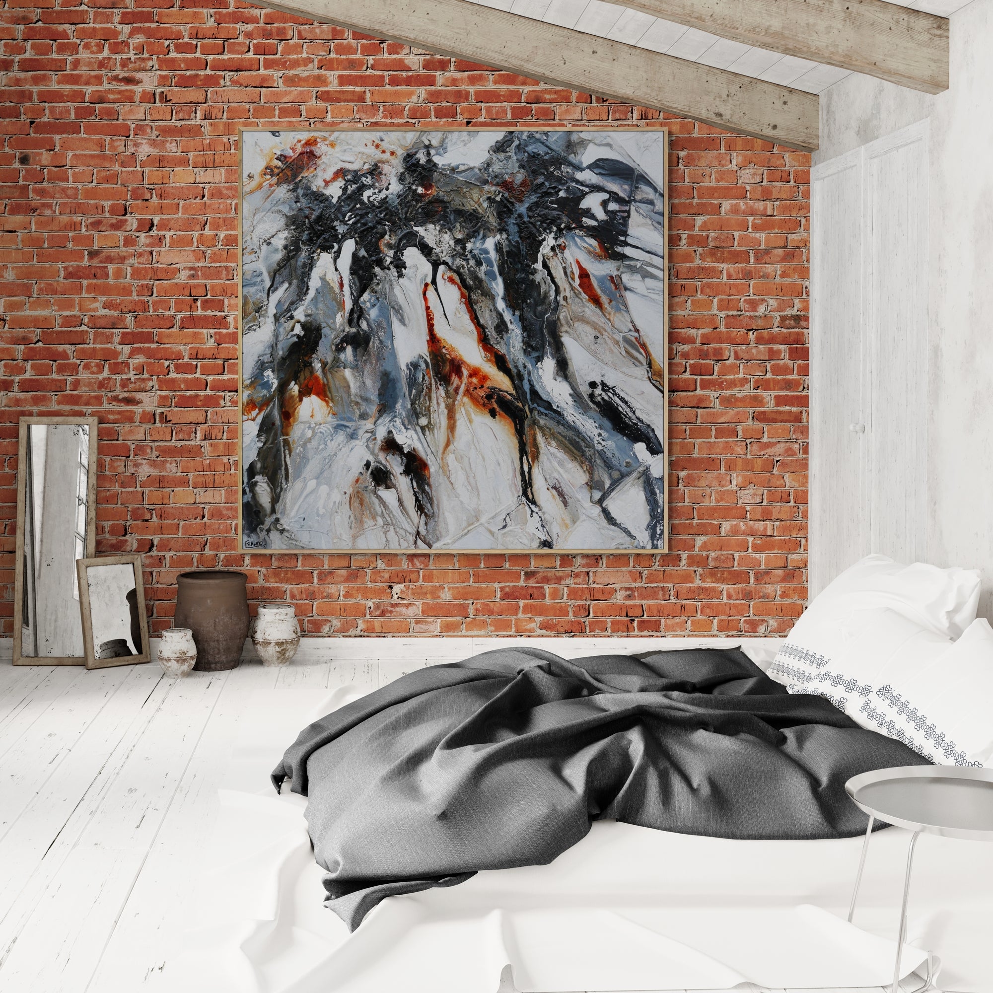 Slated Performance 180cm x 180cm Rustic Textured Abstract Painting (SOLD)-Abstract-[Franko_Artist]-[The_Block]-[Dream_Homes]-[ideas]-[Grand_Designs]-[Art_Lover]-Franklin Art Studio