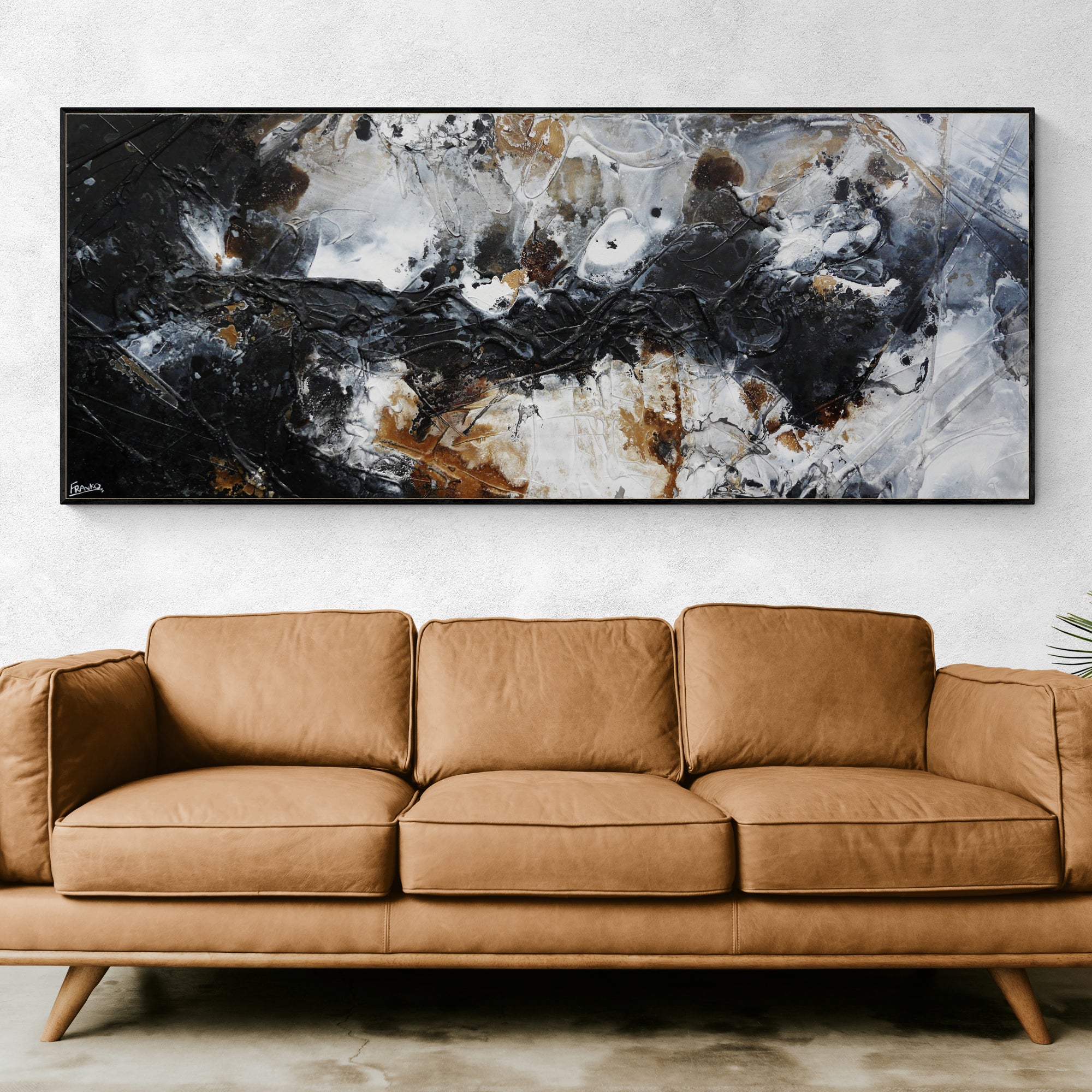Charcoal and Ice 200cm x 80cm Textured Abstract Painting (SOLD)-Abstract-[Franko_Artist]-[The_Block]-[Dream_Homes]-[ideas]-[Grand_Designs]-[Art_Lover]-Franklin Art Studio