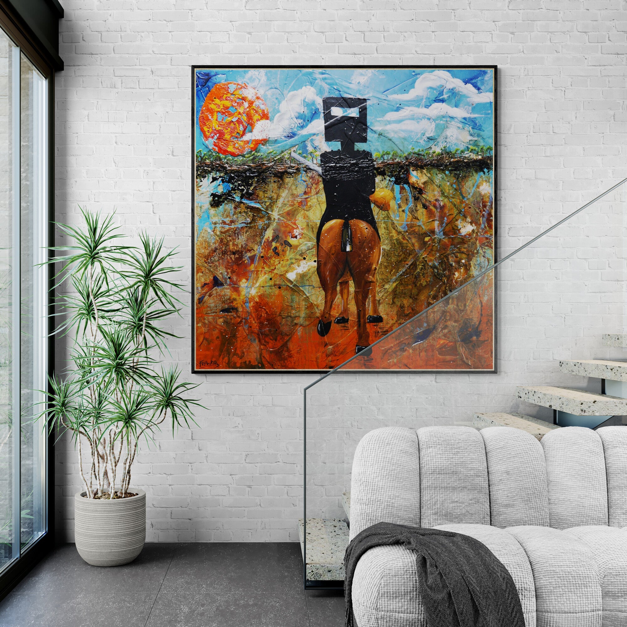 update alt-text with template Solo Rider Ned 120cm x 120cm Ned Kelly Textured Abstract Painting-Abstract-[Franko_Artist]-[The_Block]-[Dream_Homes]-[ideas]- [Grand_Designs]-Franklin Art Studio