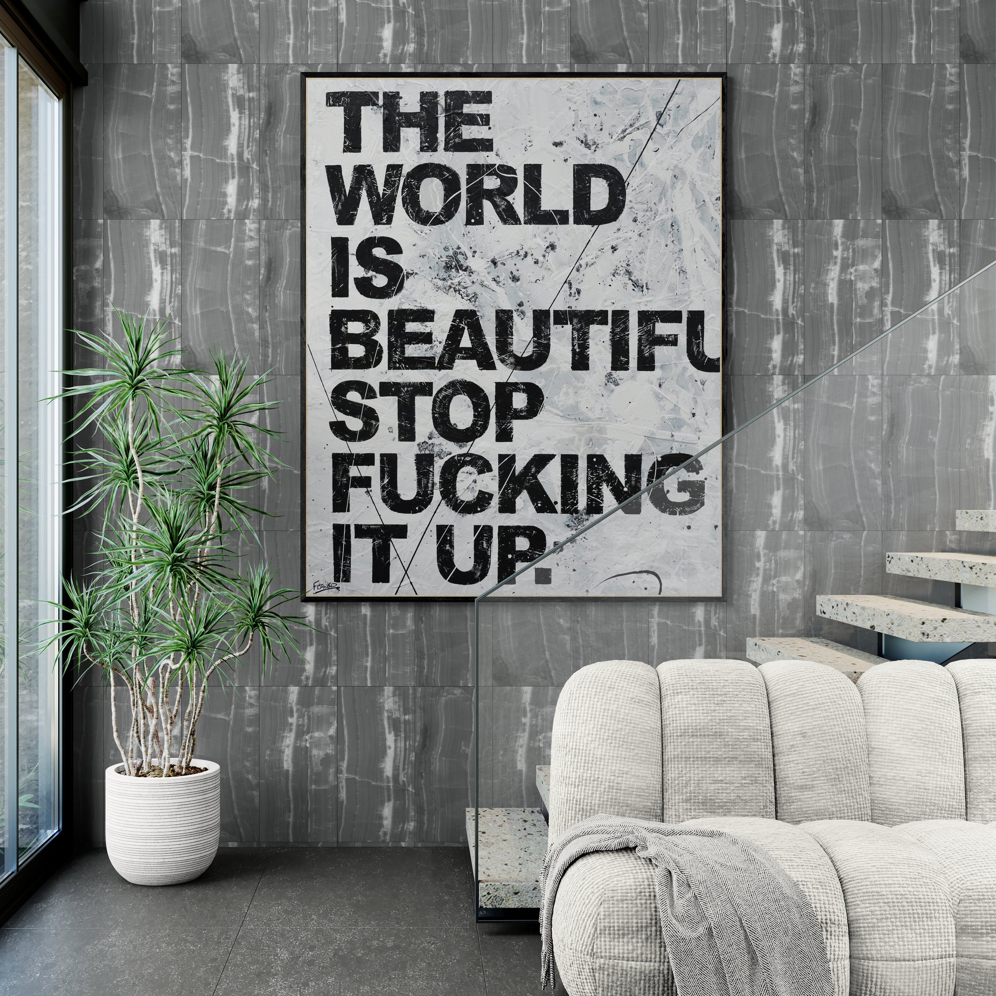 Beautiful World 120cm x 150cm Textured Urban Pop Art Painting
