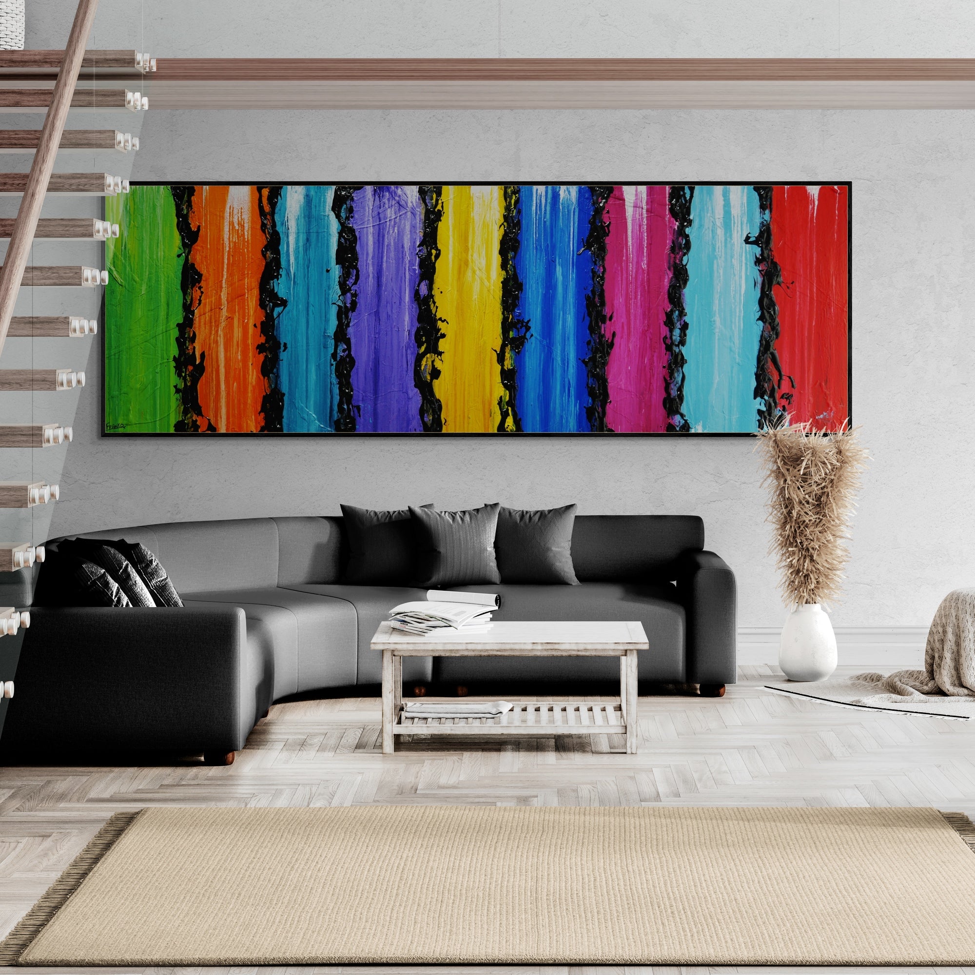 Colour Risque 295cm x 100cm Colourful Textured Abstract Painting-Abstract-[Franko_Artist]-[Australian_artist]-[Gold_Coast]-[Brisbane]-[modern]-[contemporary]-[original]-[Large_artwork]-[The_Block]-[Dream_Homes]-[ideas]-[Grand_Designs]-[Art_Lover]-Franklin Art Studio