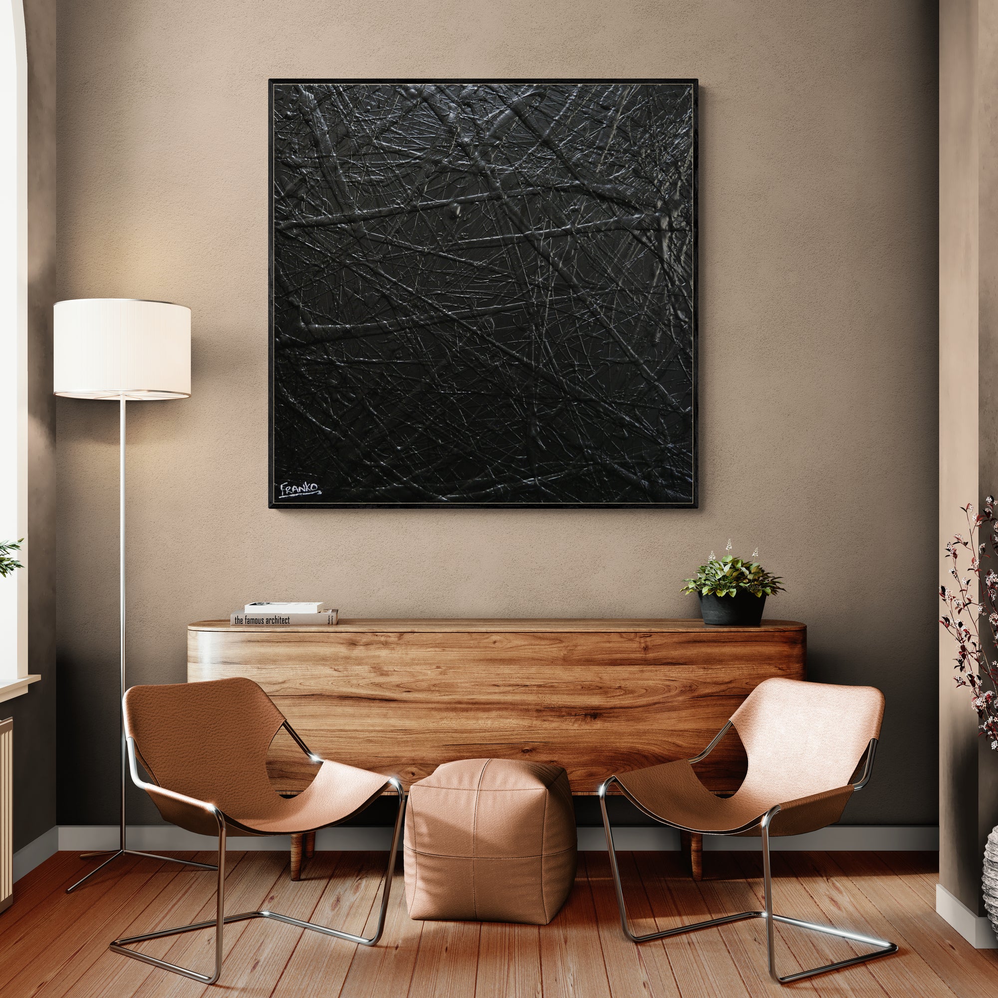 Wicked Rendition 100cm x 100cm Black Textured Abstract Painting