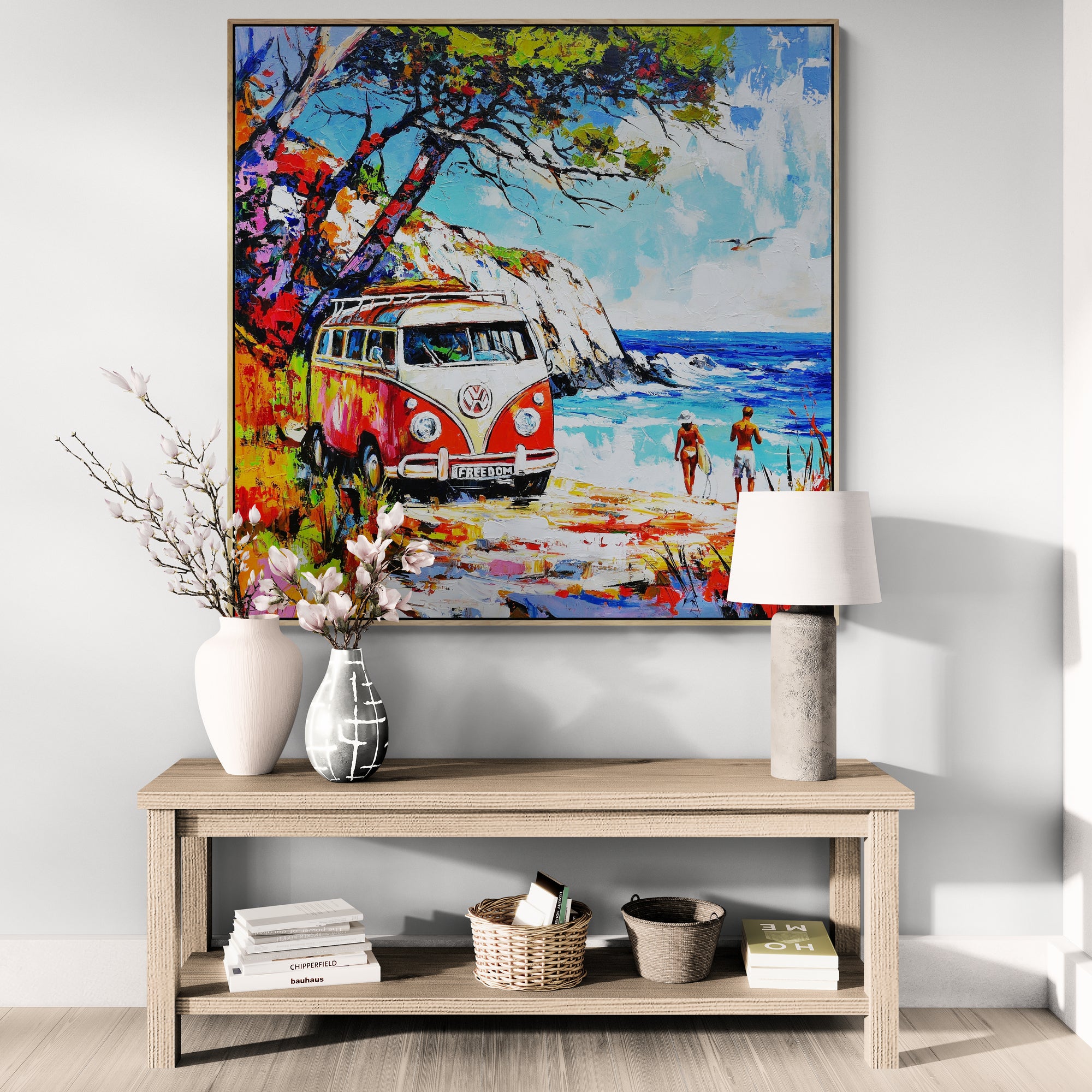 Free Bird 120cm x 120cm Beach Kombi Abstract Realism Framed Textured Painting (SOLD)