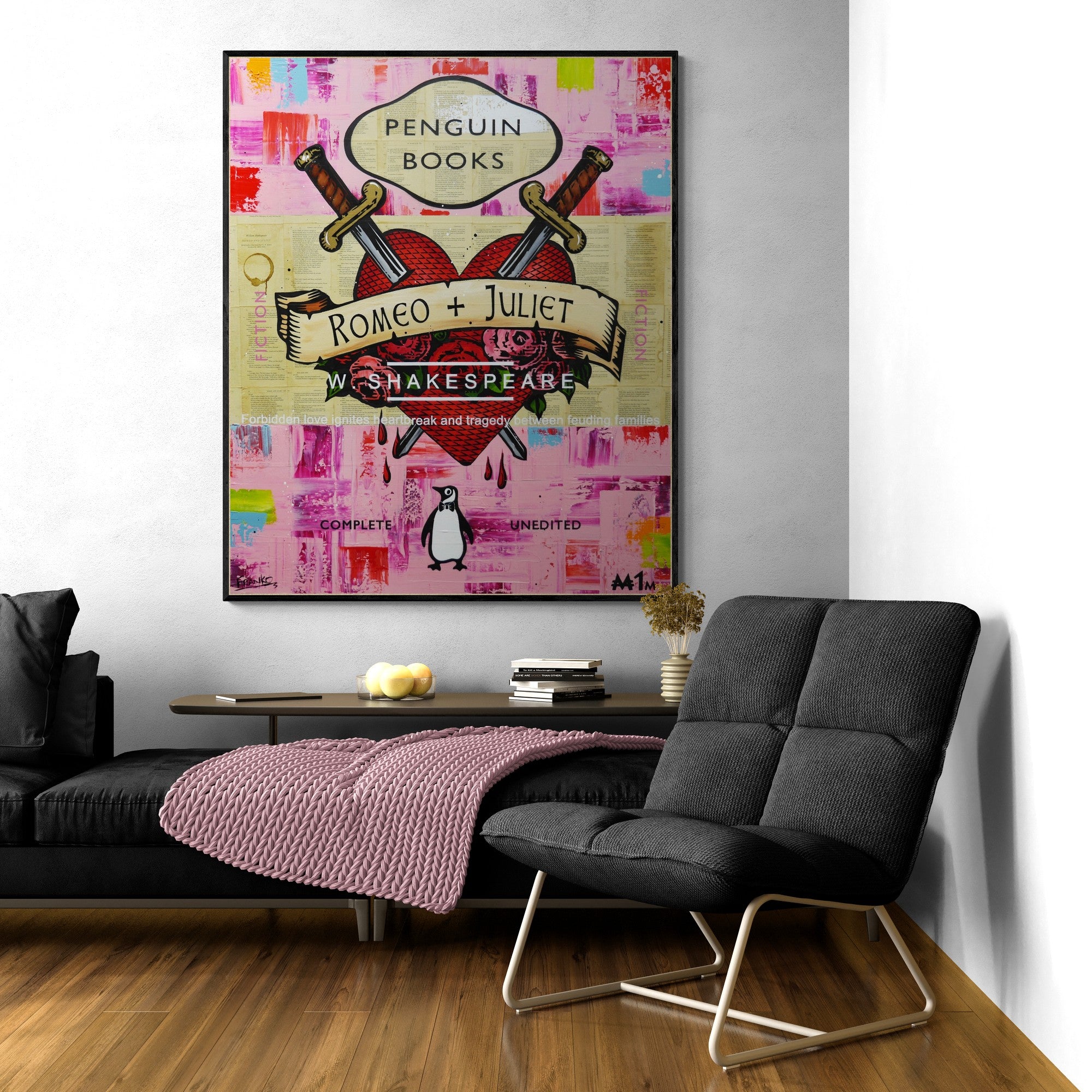 The Lovers 120cm x 100cm Romeo and Juliette Urban Pop Book Club Painting
