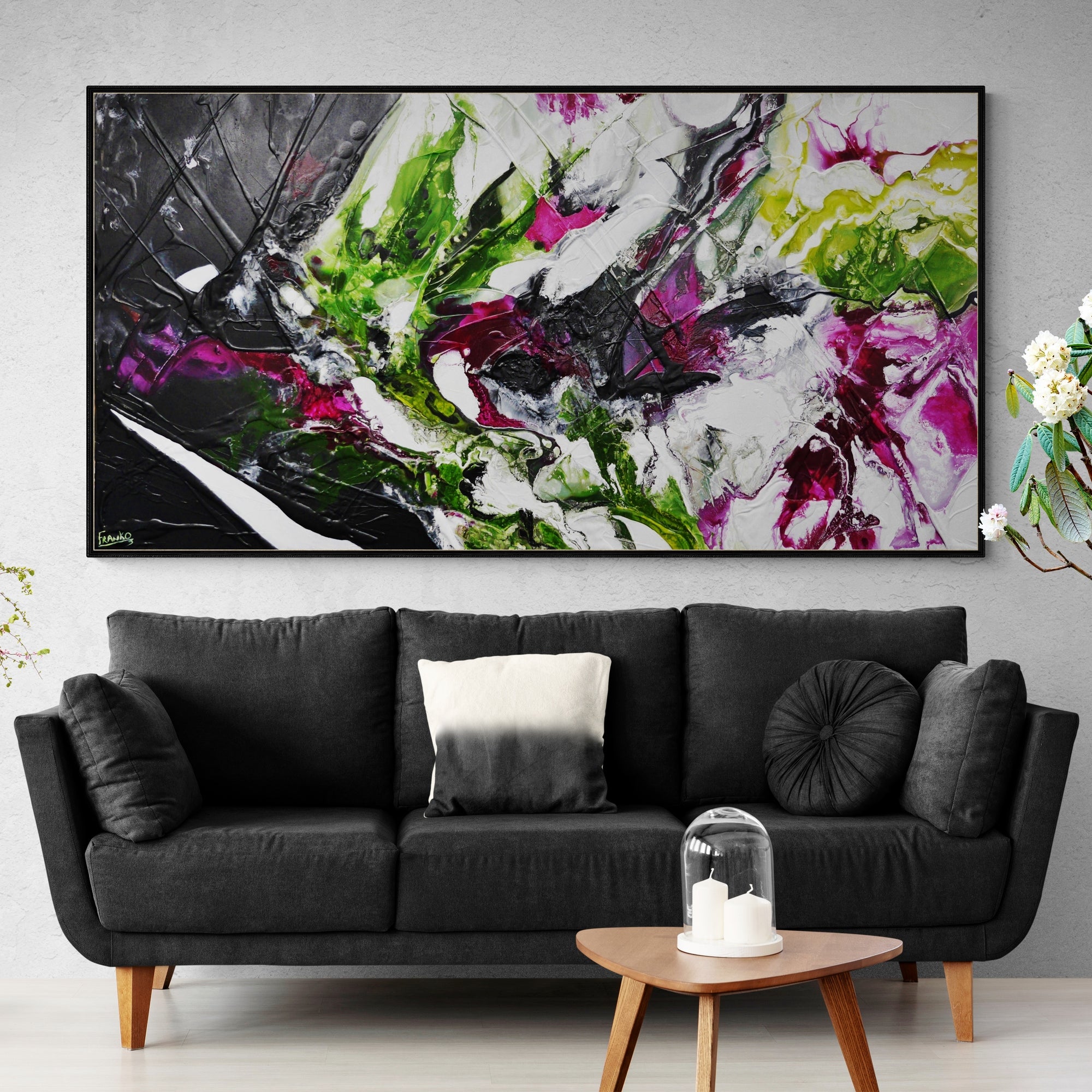 Violet and Olive 190cm x 100cm Textured Abstract Painting (SOLD)-Abstract-[Franko_Artist]-[The_Block]-[Dream_Homes]-[ideas]-[Grand_Designs]-[Art_Lover]-Franklin Art Studio