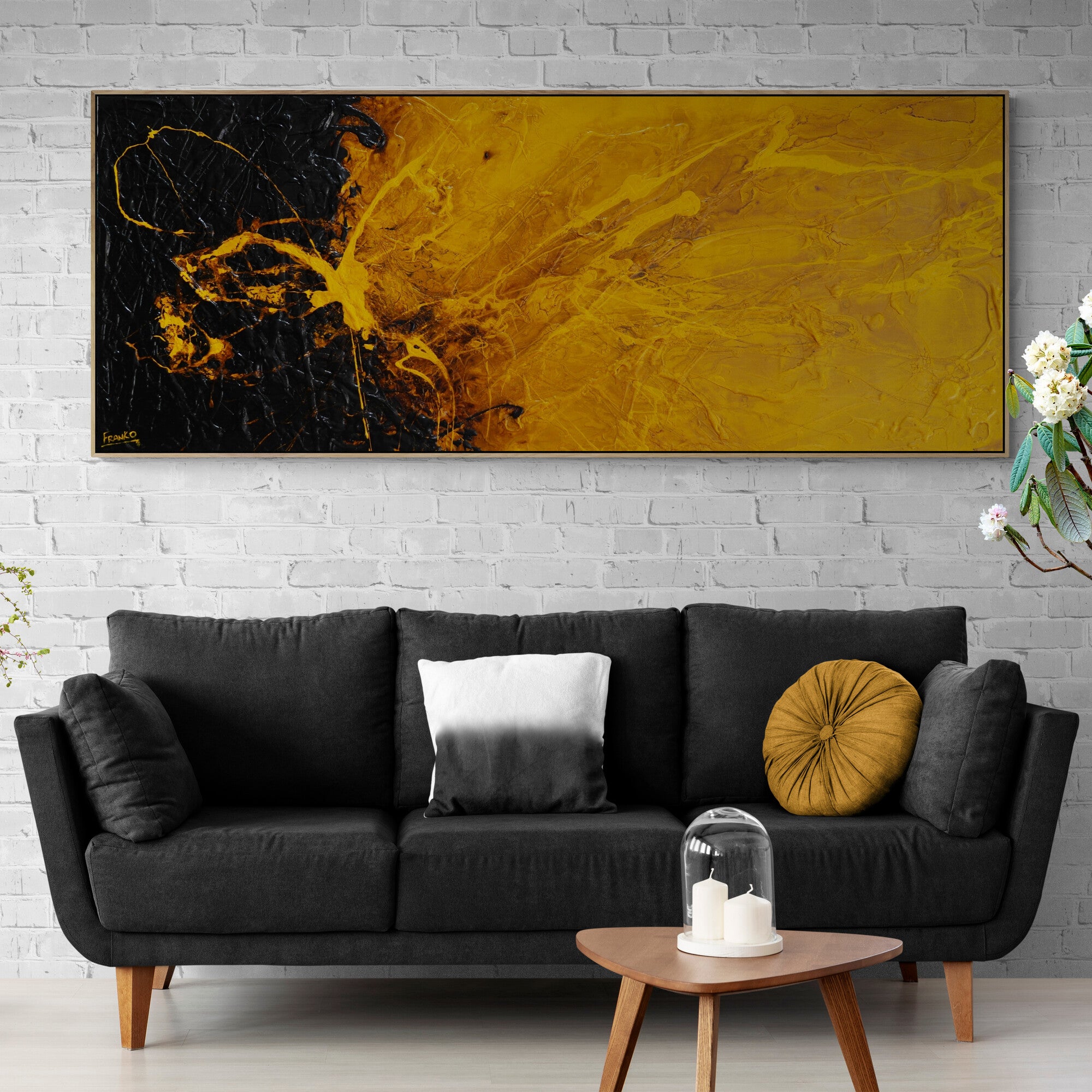 Seeded Sunflower 200cm x 80cm Sunflower Textured Abstract Painting (SOLD)-Abstract-[Franko_Artist]-[The_Block]-[Dream_Homes]-[ideas]-[Grand_Designs]-[Art_Lover]-Franklin Art Studio