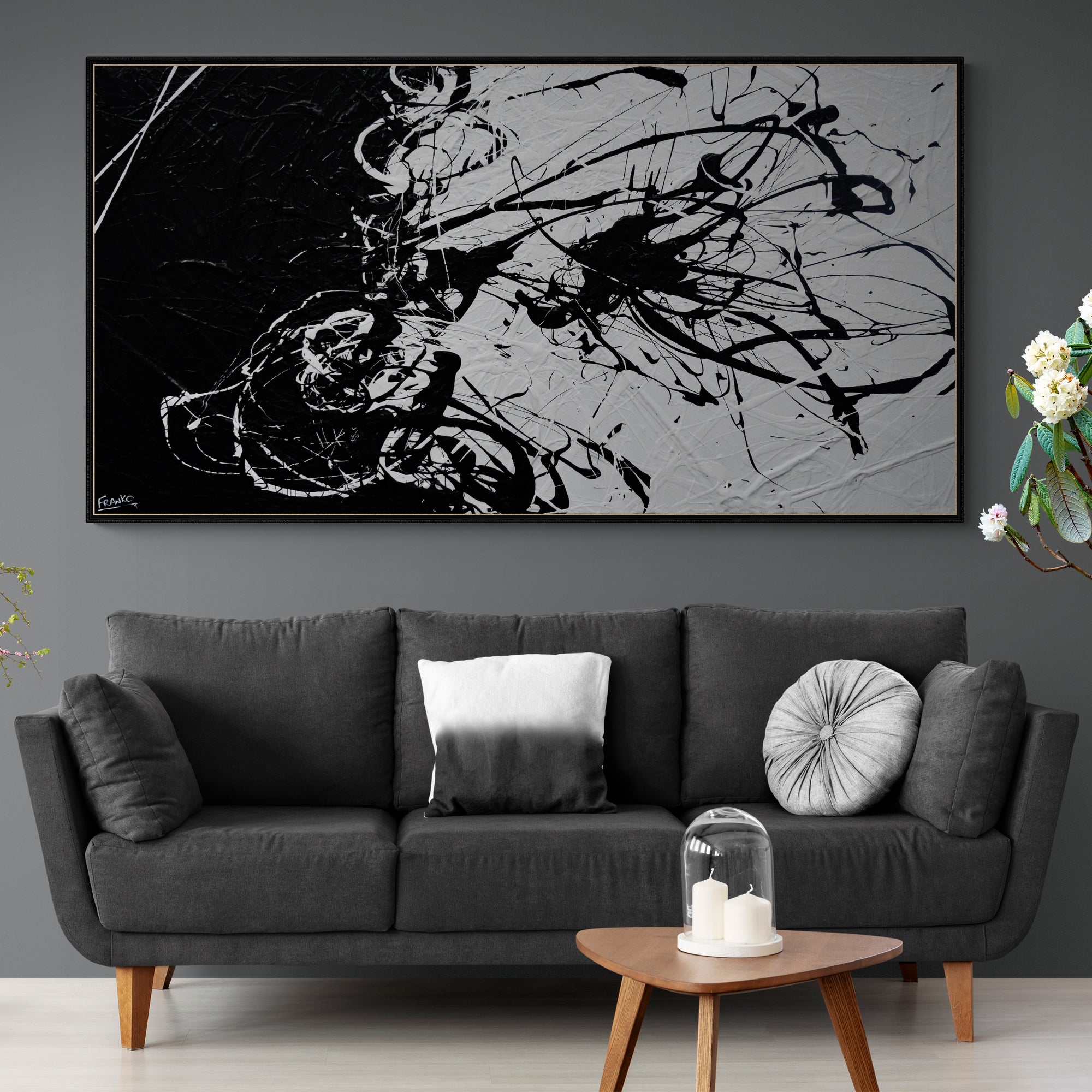 Negative Black 190cm x 100cm Black White Textured Abstract Painting (SOLD)-Abstract-[Franko_Artist]-[The_Block]-[Dream_Homes]-[ideas]-[Grand_Designs]-[Art_Lover]-Franklin Art Studio