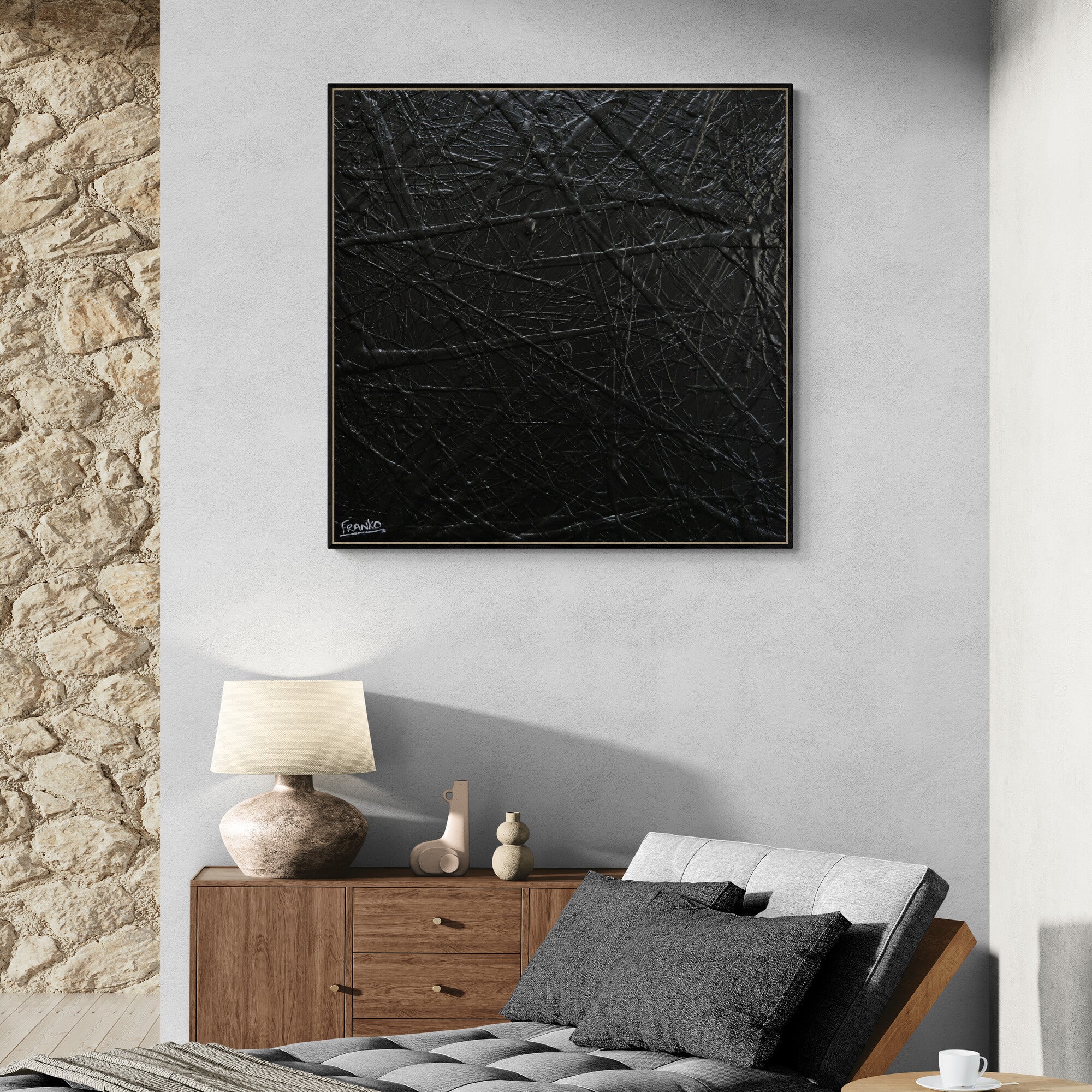 Wicked Rendition 100cm x 100cm Black Textured Abstract Painting