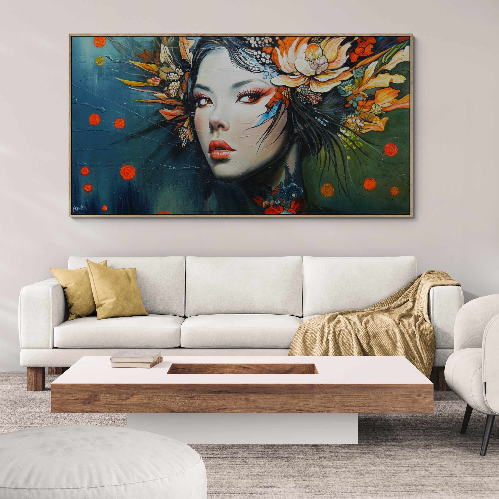 update alt-text with template Ayaka 190cm x 100cm FRAMED Abstract Realism Textured Painting-people-[Franko_Artist]-[The_Block]-[Dream_Homes]-[ideas]- [Grand_Designs]-Franklin Art Studio