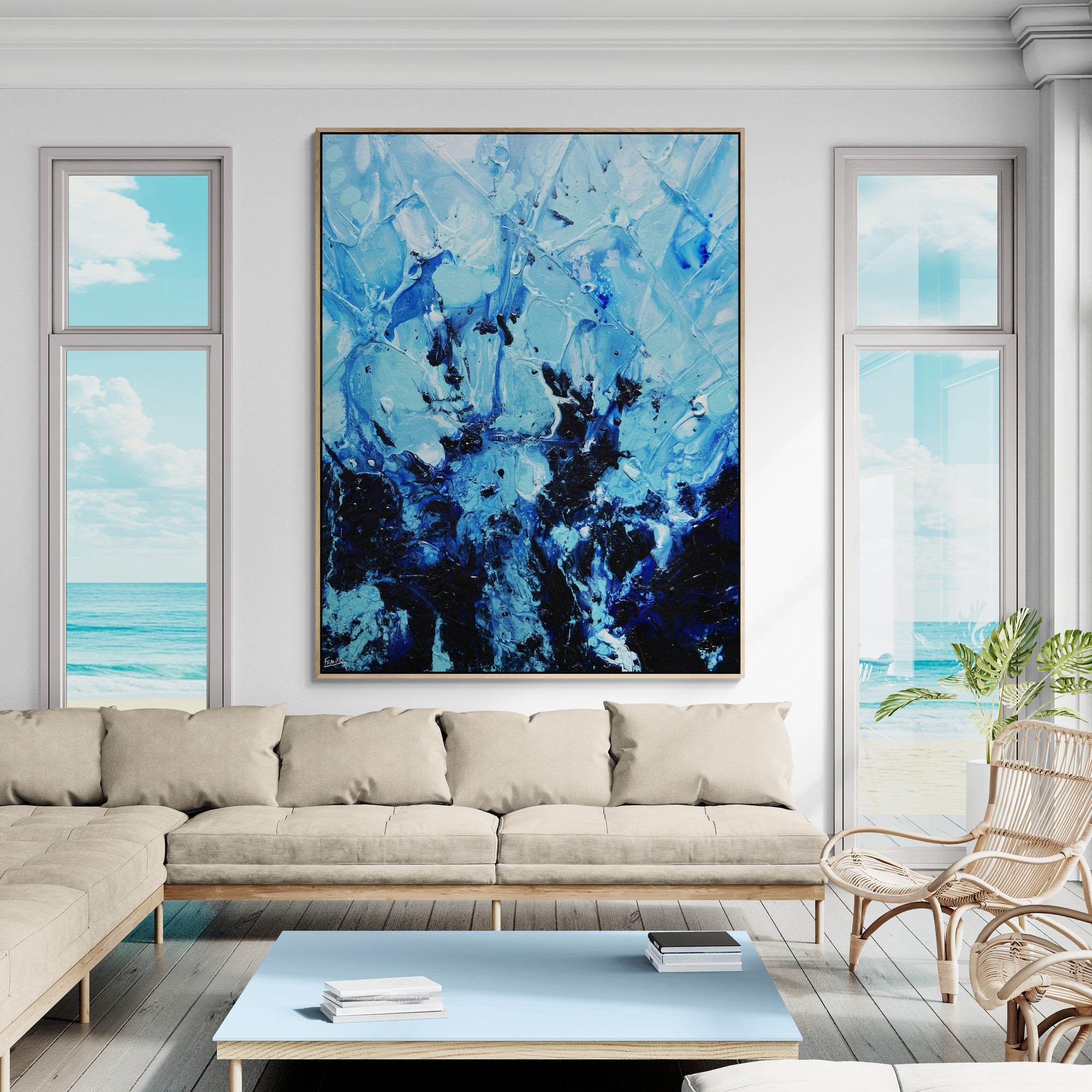 Rejuvenate 140cm x 180cm Blue Textured Abstract Painting
