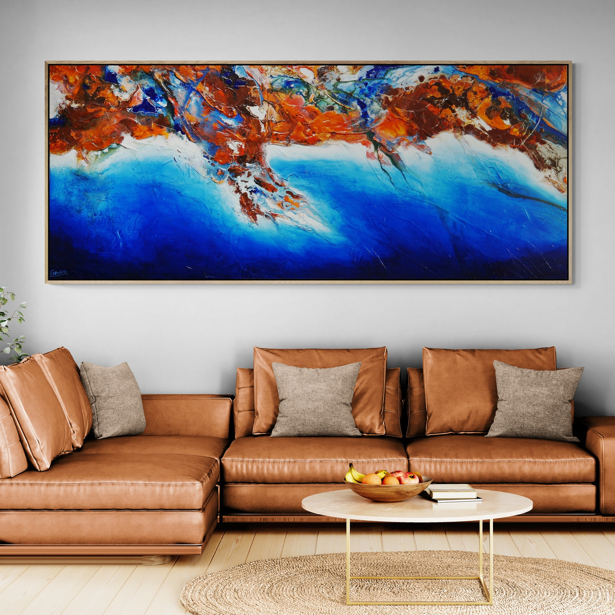 Ochre and Ocean 240cm x 100cm Oxide Blue Textured Abstract Painting