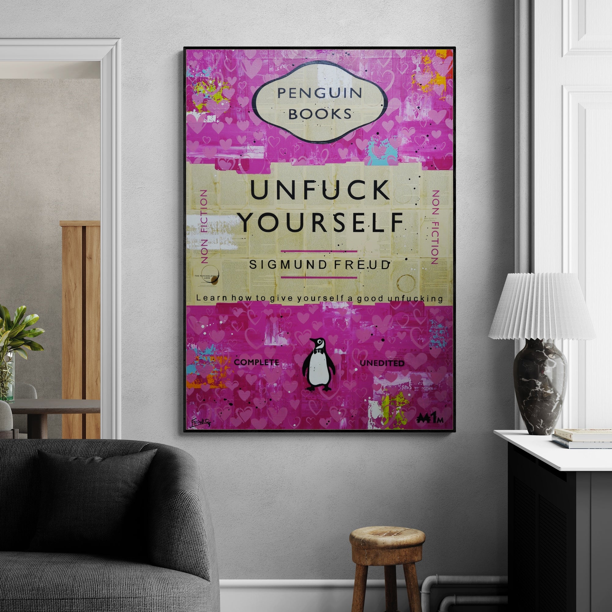 Be Kind to Yourself 140cm x 100cm Cooking Urban Pop Book Club Painting (SOLD)-book club-[Franko_Artist]-[The_Block]-[Dream_Homes]-[ideas]-[Grand_Designs]-[Art_Lover]-Franklin Art Studio
