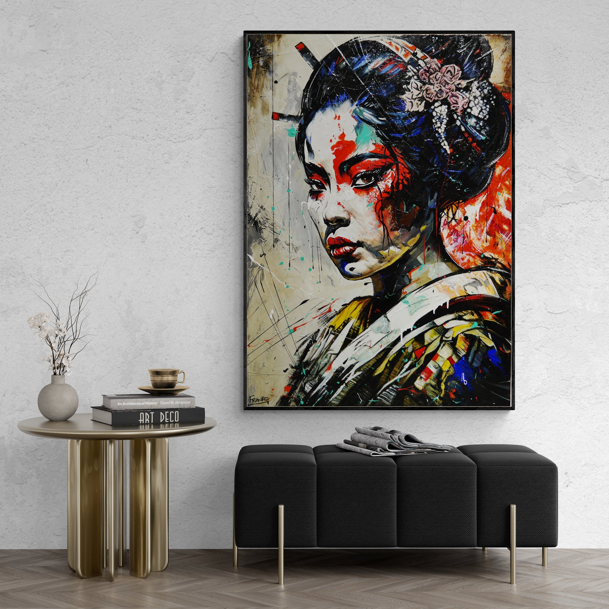 Mulan 140cm x 100cm FRAMED IN OAK Warrior Abstract Realism Art Acrylic Textured Varnished (SOLD)-Abstract-[Franko_Artist]-[Australian_artist]-[Gold_Coast]-[Brisbane]-[modern]-[contemporary]-[original]-[Large_artwork]-[The_Block]-[Dream_Homes]-[ideas]-[Grand_Designs]-[Art_Lover]-Franklin Art Studio