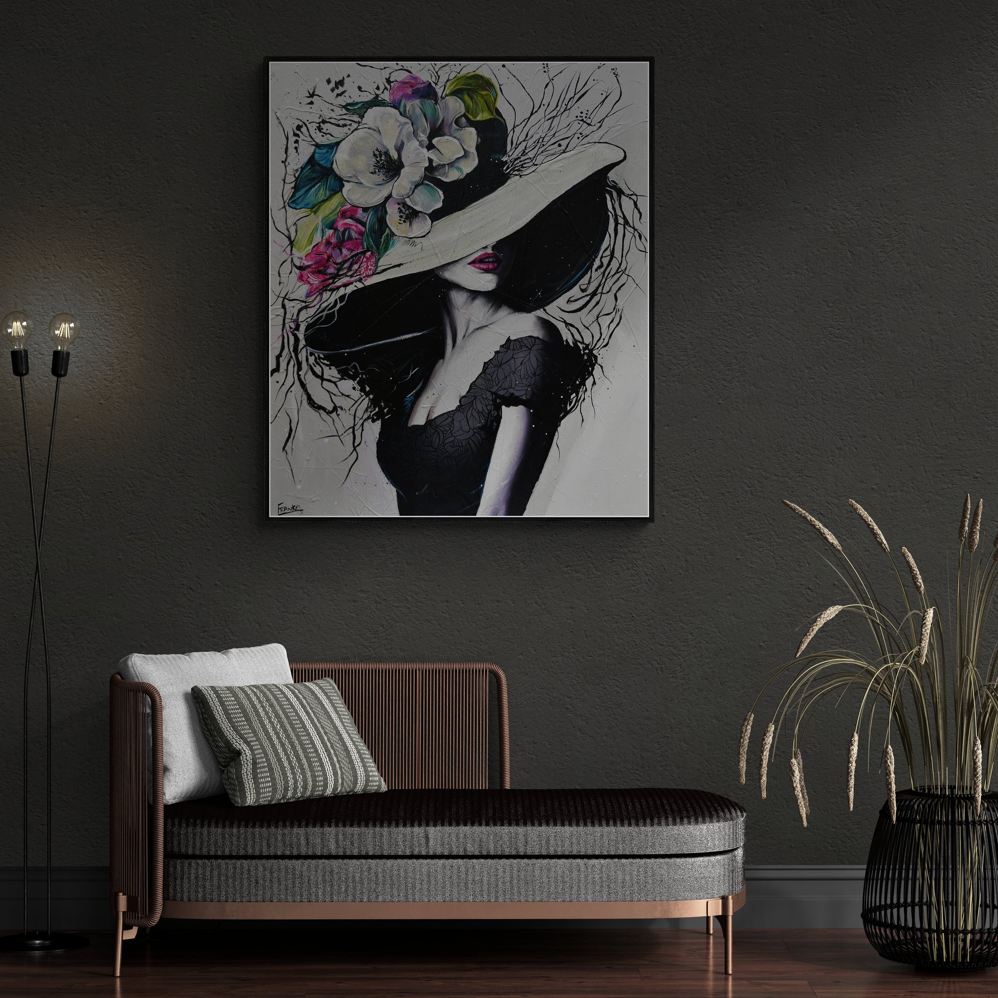 Alexis 120cm x 100cm Flower Hat Abstract Elegance Textured Painting (SOLD)-people-[Franko_Artist]-[The_Block]-[Dream_Homes]-[ideas]-[Grand_Designs]-[Art_Lover]-Franklin Art Studio