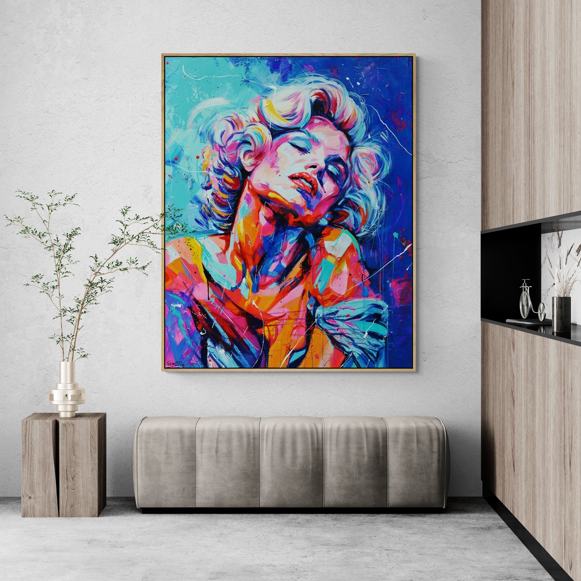 Neon 120cm x 150cm Marilyn Monroe Textured Abstract Realism Painting (SOLD)-abstract realism-[Franko_Artist]-[The_Block]-[Dream_Homes]-[ideas]-[Grand_Designs]-[Art_Lover]-Franklin Art Studio