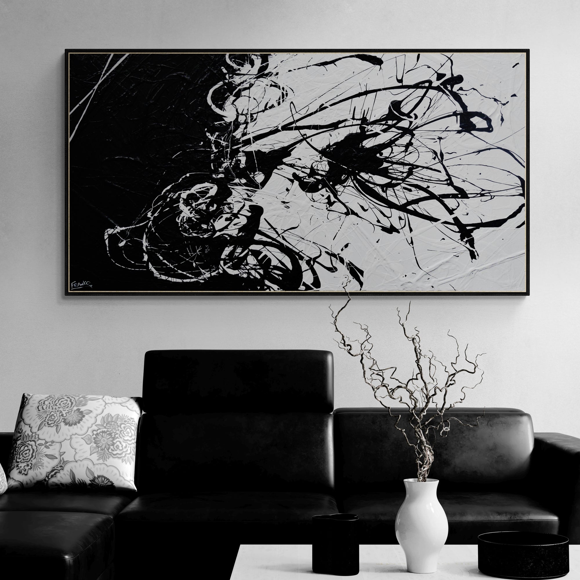 Negative Black 190cm x 100cm Black White Textured Abstract Painting (SOLD)-Abstract-[Franko_Artist]-[Australian_artist]-[Gold_Coast]-[Brisbane]-[modern]-[contemporary]-[original]-[Large_artwork]-[The_Block]-[Dream_Homes]-[ideas]-[Grand_Designs]-[Art_Lover]-Franklin Art Studio