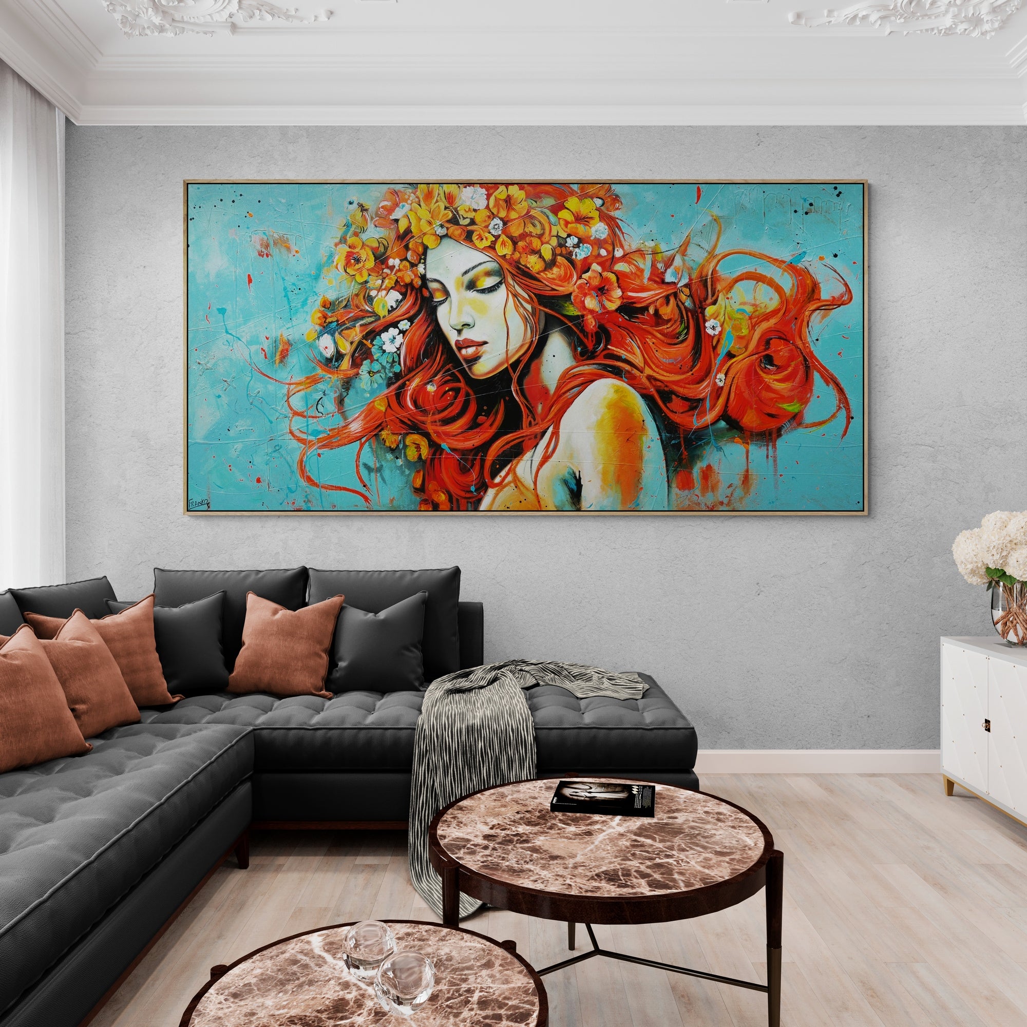 Willow 240cm x 120cm Brave and Beautiful Abstract Framed Textured Painting (SOLD)-people-[Franko_Artist]-[The_Block]-[Dream_Homes]-[ideas]- [Grand_Designs]-Franklin Art Studio