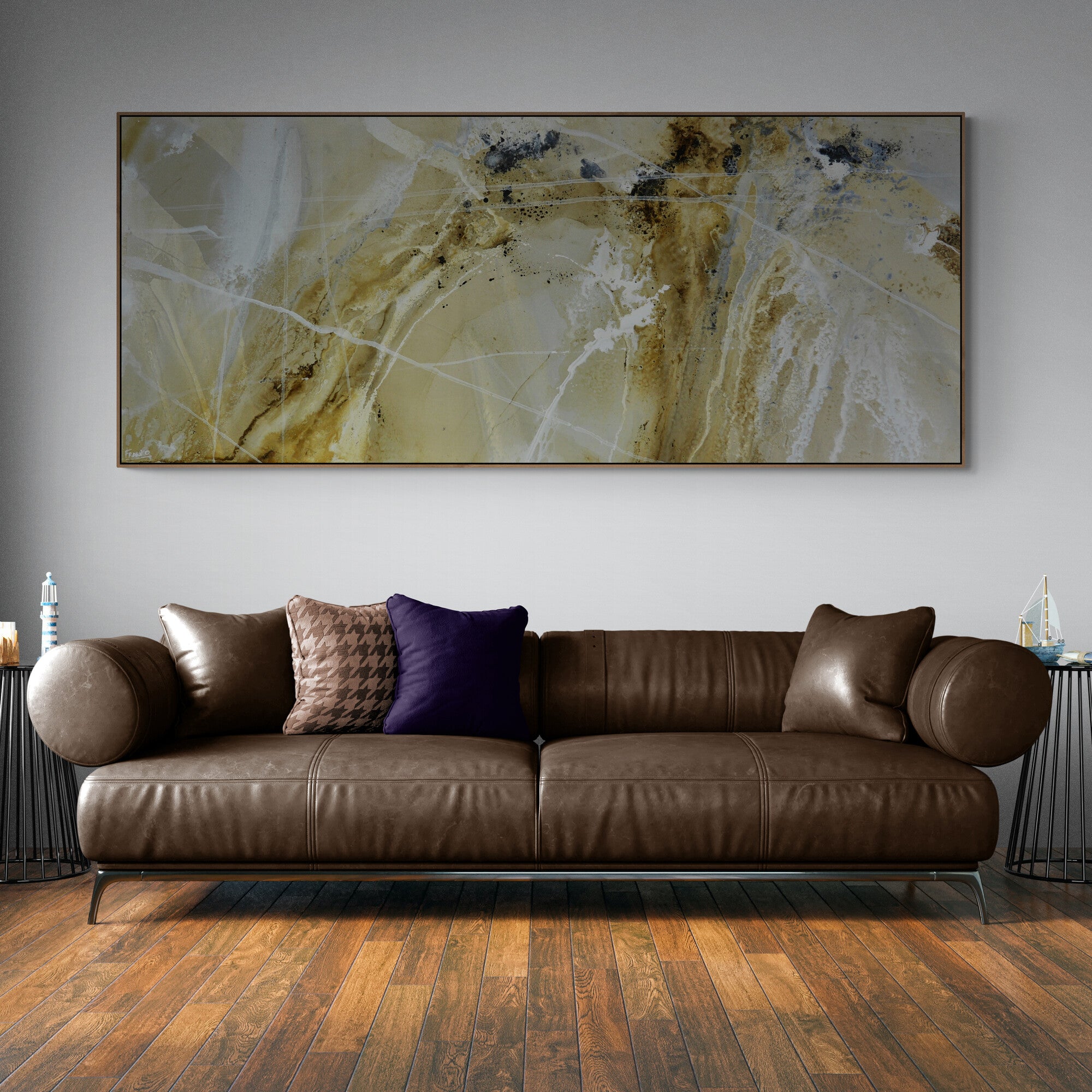 Refined 425 240cm x 100cm Malt Ochre Cream White Blended Abstract Painting (SOLD)-Abstract-[Franko_Artist]-[The_Block]-[Dream_Homes]-[ideas]-[Grand_Designs]-[Art_Lover]-Franklin Art Studio