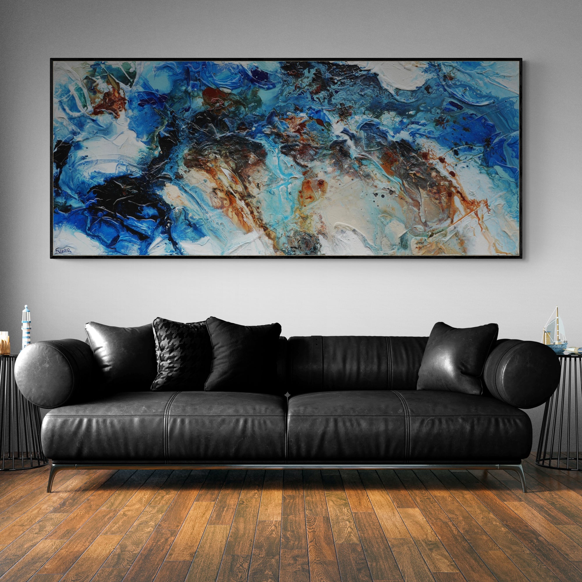 The Blu 240cm x 100cm Textured Abstract Painting (SOLD)-Abstract-[Franko_Artist]-[The_Block]-[Dream_Homes]-[ideas]-[Grand_Designs]-[Art_Lover]-Franklin Art Studio