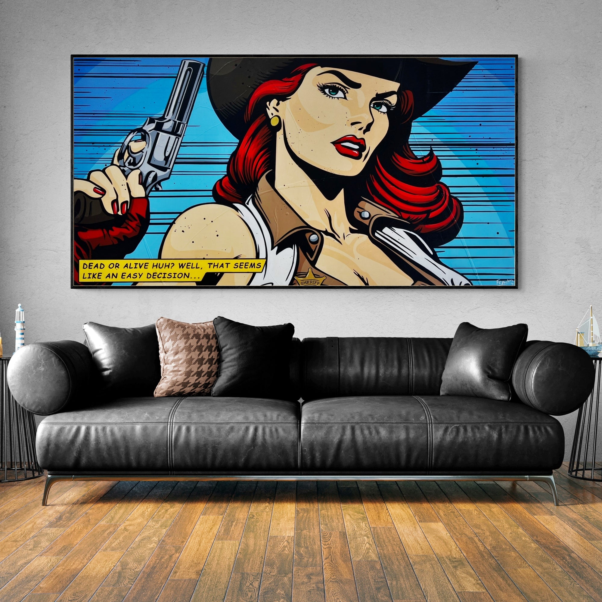 Cowgirls and Guns 190cm x 100cm Classic Pop Art Painting (SOLD)-Urban Pop Art-[Franko_Artist]-[The_Block]-[Dream_Homes]-[ideas]-[Grand_Designs]-[Art_Lover]-Franklin Art Studio