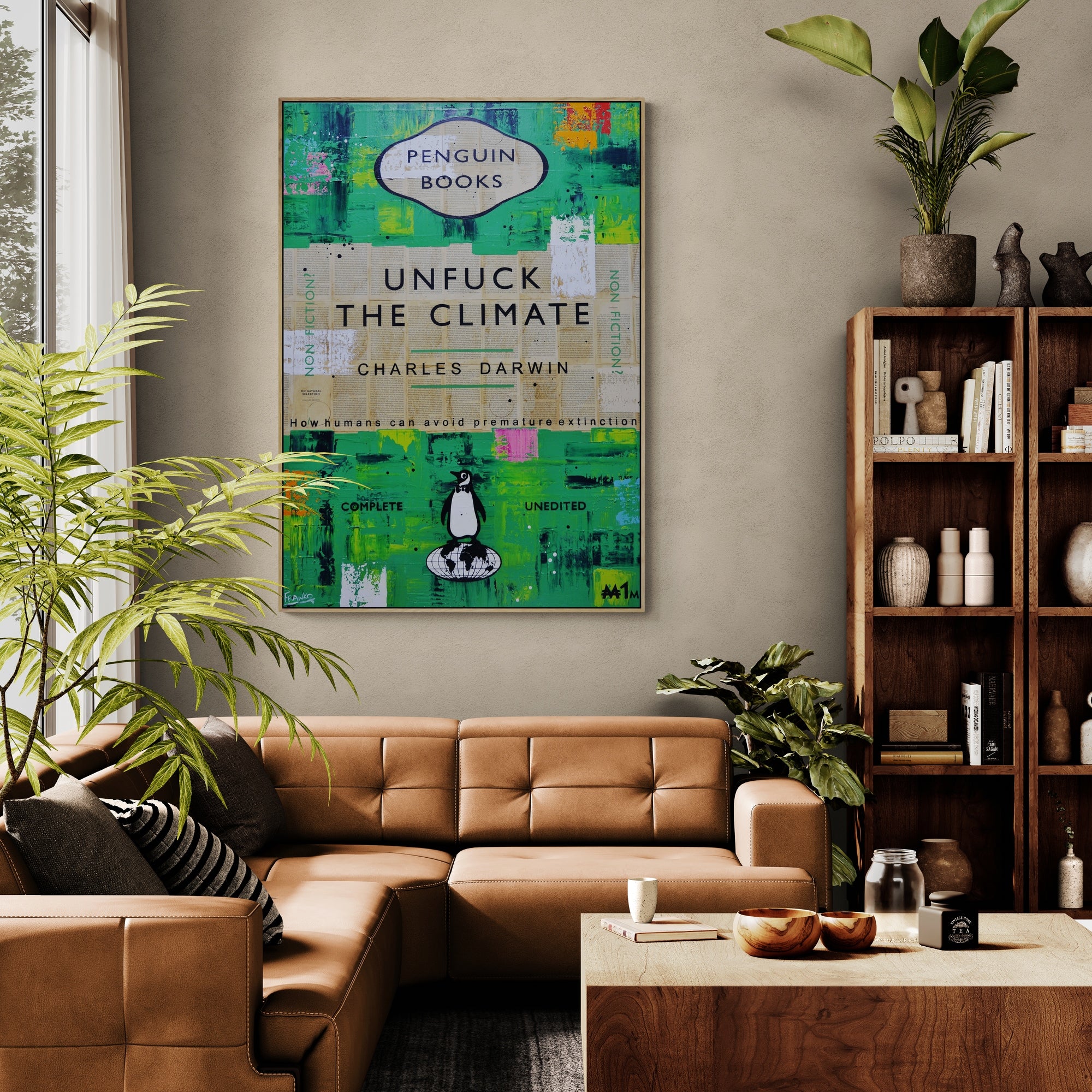 Natural Selection 140cm x 100cm Unfuck The Climate Urban Pop Book Club Painting (SOLD)-book club-[Franko_Artist]-[The_Block]-[Dream_Homes]-[ideas]-[Grand_Designs]-[Art_Lover]-Franklin Art Studio