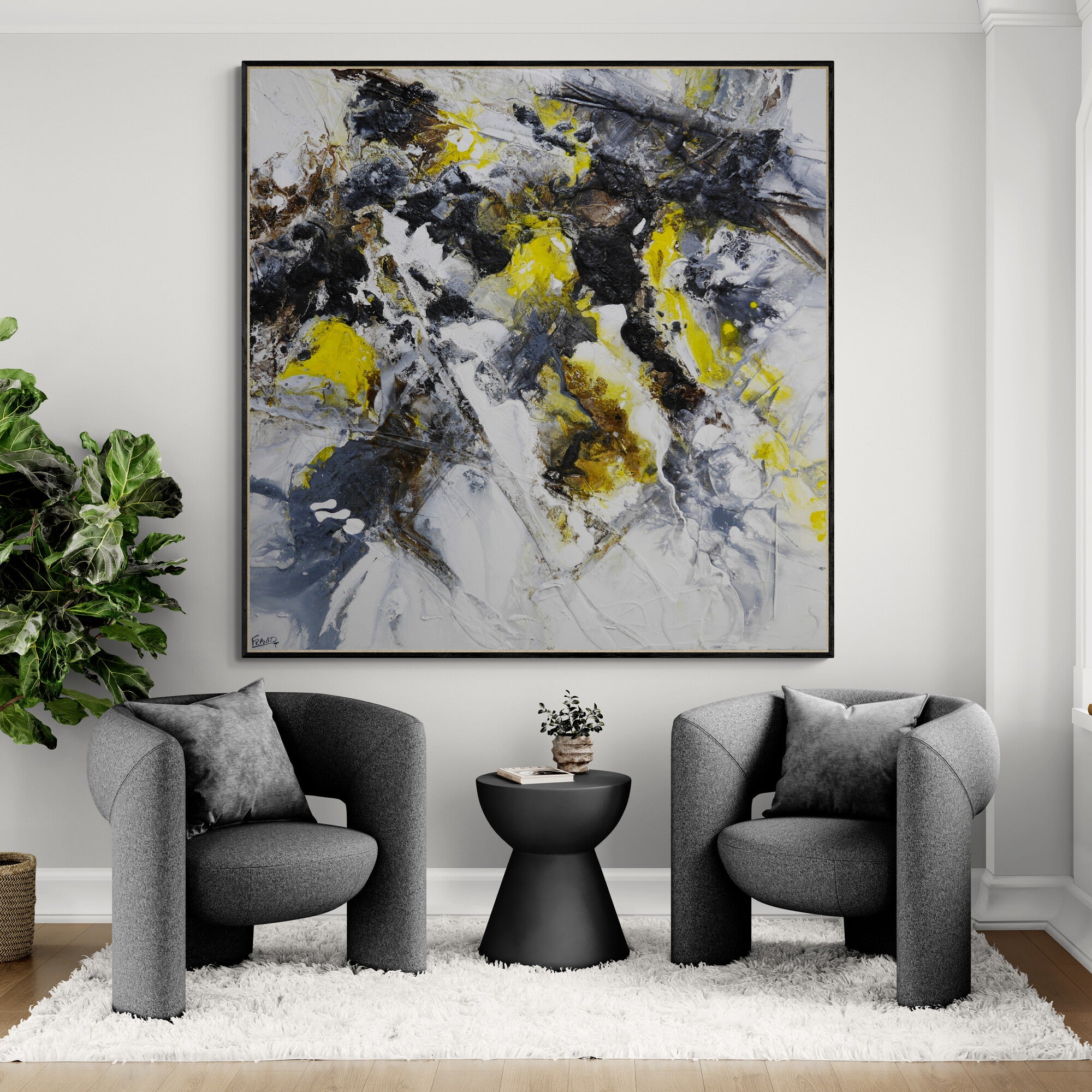Organically Yellow 150cm x 150cm Textured Abstract Painting-Abstract-[Franko_Artist]-[Australian_artist]-[Gold_Coast]-[Brisbane]-[modern]-[contemporary]-[original]-[Large_artwork]-[The_Block]-[Dream_Homes]-[ideas]-[Grand_Designs]-[Art_Lover]-Franklin Art Studio
