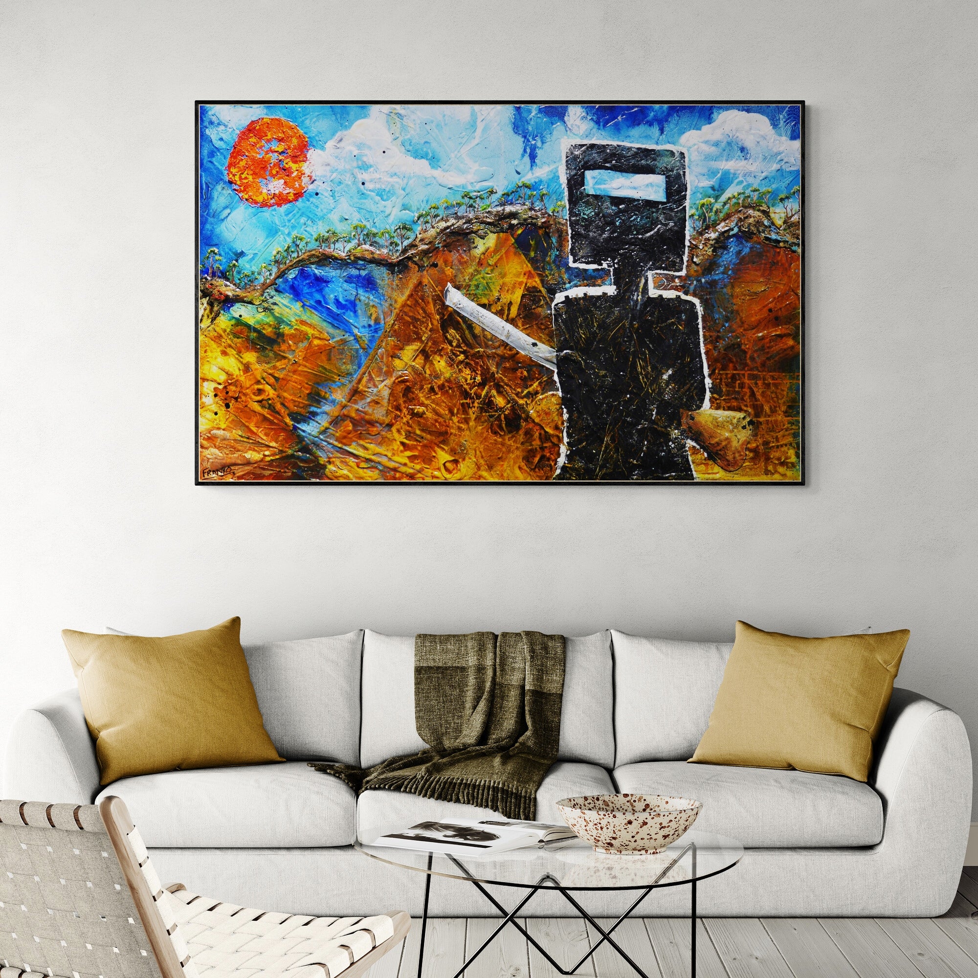 Nedinator 160cm x 100cm Ned Kelly Textured Abstract Painting-Abstract-[Franko_Artist]-[Australian_artist]-[Gold_Coast]-[Brisbane]-[modern]-[contemporary]-[original]-[Large_artwork]-[The_Block]-[Dream_Homes]-[ideas]-[Grand_Designs]-[Art_Lover]-Franklin Art Studio