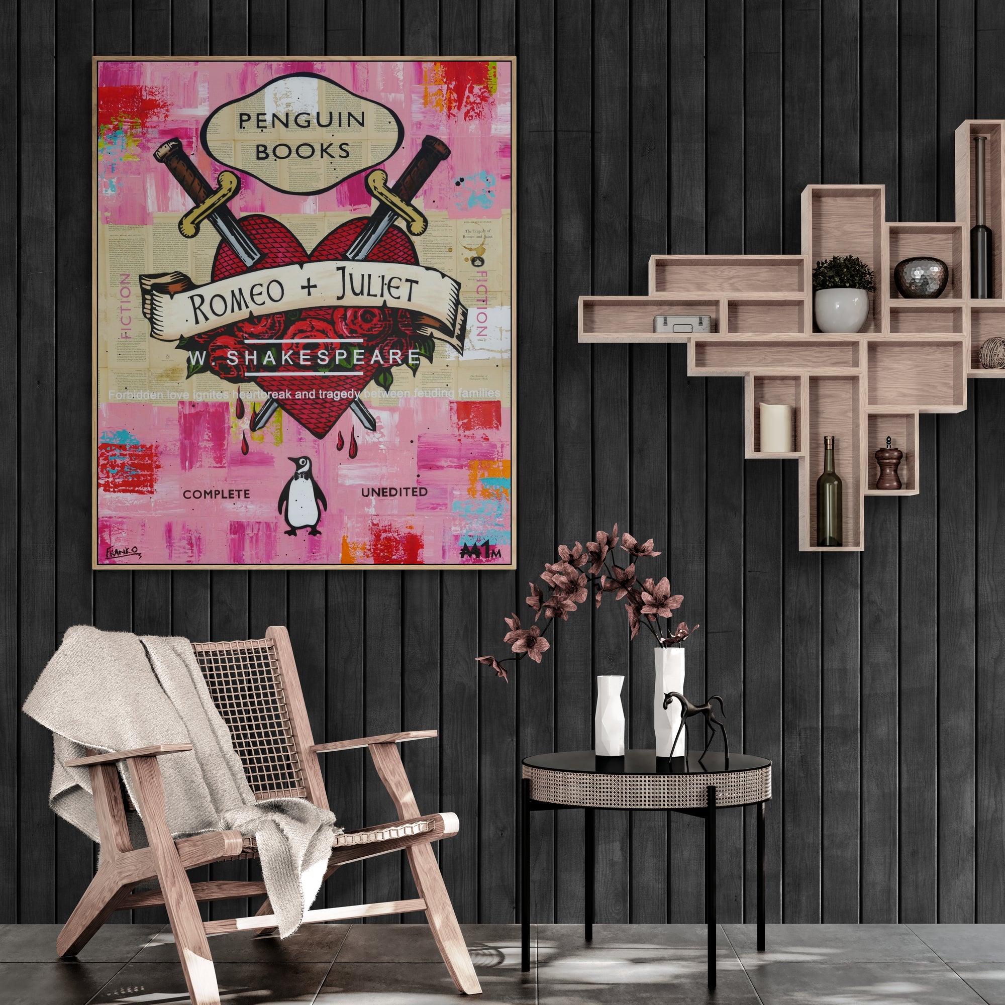 Hearts on Fire 120cm x 100cm Romeo & Juliette Urban Pop Book Club Painting (SOLD)-book club-[Franko_Artist]-[Australian_artist]-[Gold_Coast]-[Brisbane]-[modern]-[contemporary]-[original]-[Large_artwork]-[The_Block]-[Dream_Homes]-[ideas]-[Grand_Designs]-[Art_Lover]-Franklin Art Studio