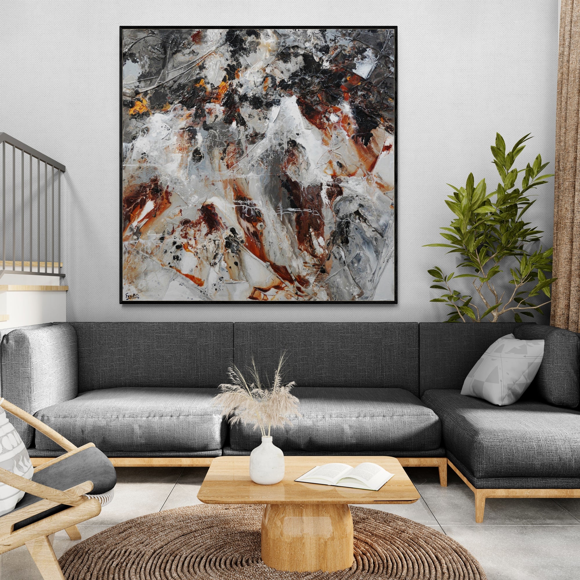 Nara Oxide 150cm x 150cm Rustic Textured Abstract Painting (SOLD)-Abstract-[Franko_Artist]-[The_Block]-[Dream_Homes]-[ideas]-[Grand_Designs]-[Art_Lover]-Franklin Art Studio